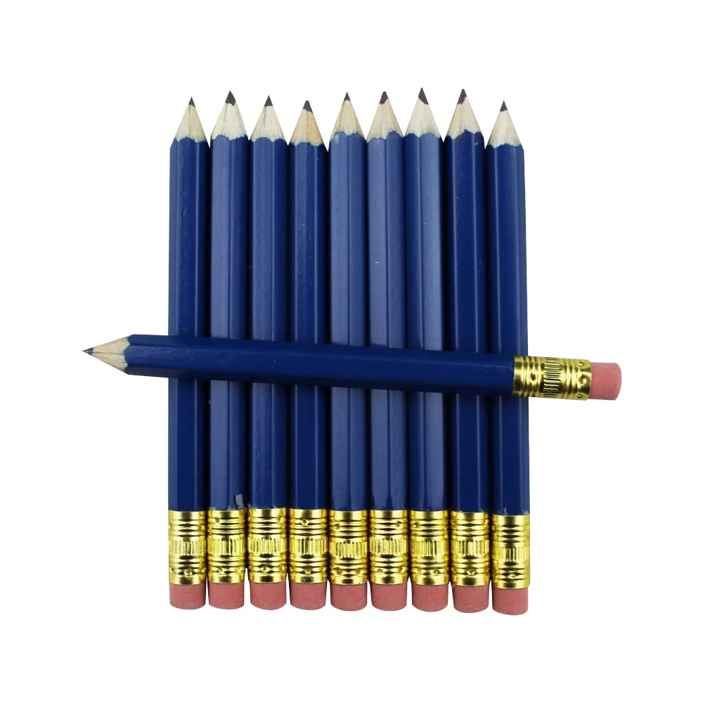 EZPENCILS & GIFTS - Golf Pencils with Eraser (1/2 Size) - Dark Blue Barrel - 2HB Black Lead - Non-Smear Eraser - 60 Pack - Perfect for Scorecards, Mini Golf, and Office Use