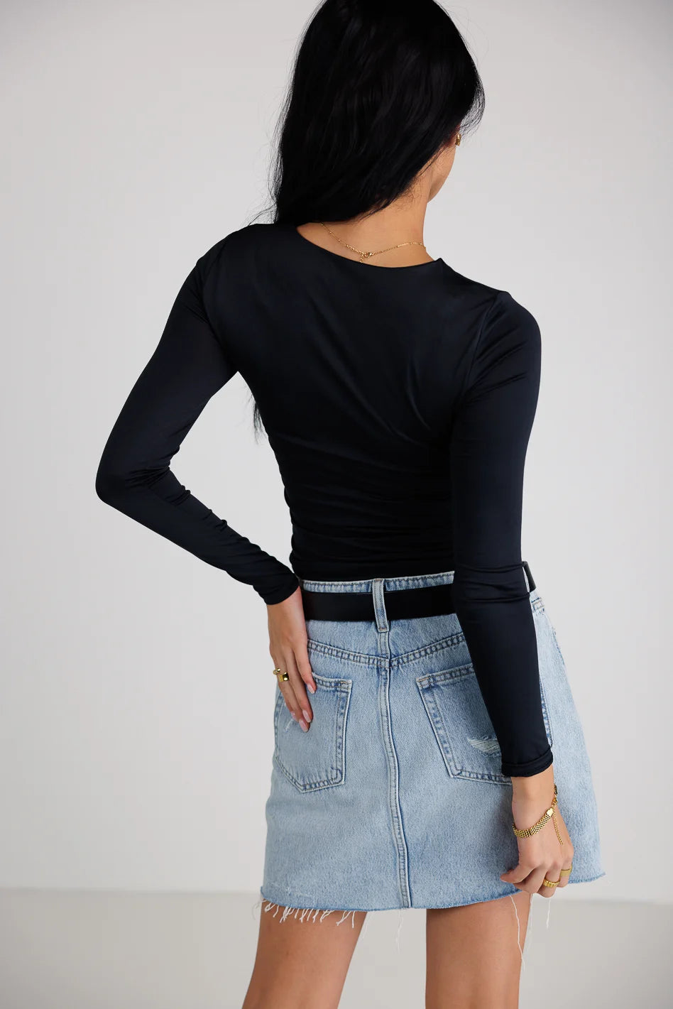 Stylish Black Long Sleeve Fitted Knit Top for Women | Slim Fit Stretchable Comfortable Winter Wear | Perfect for Office, Casual Outings & Date Nights
