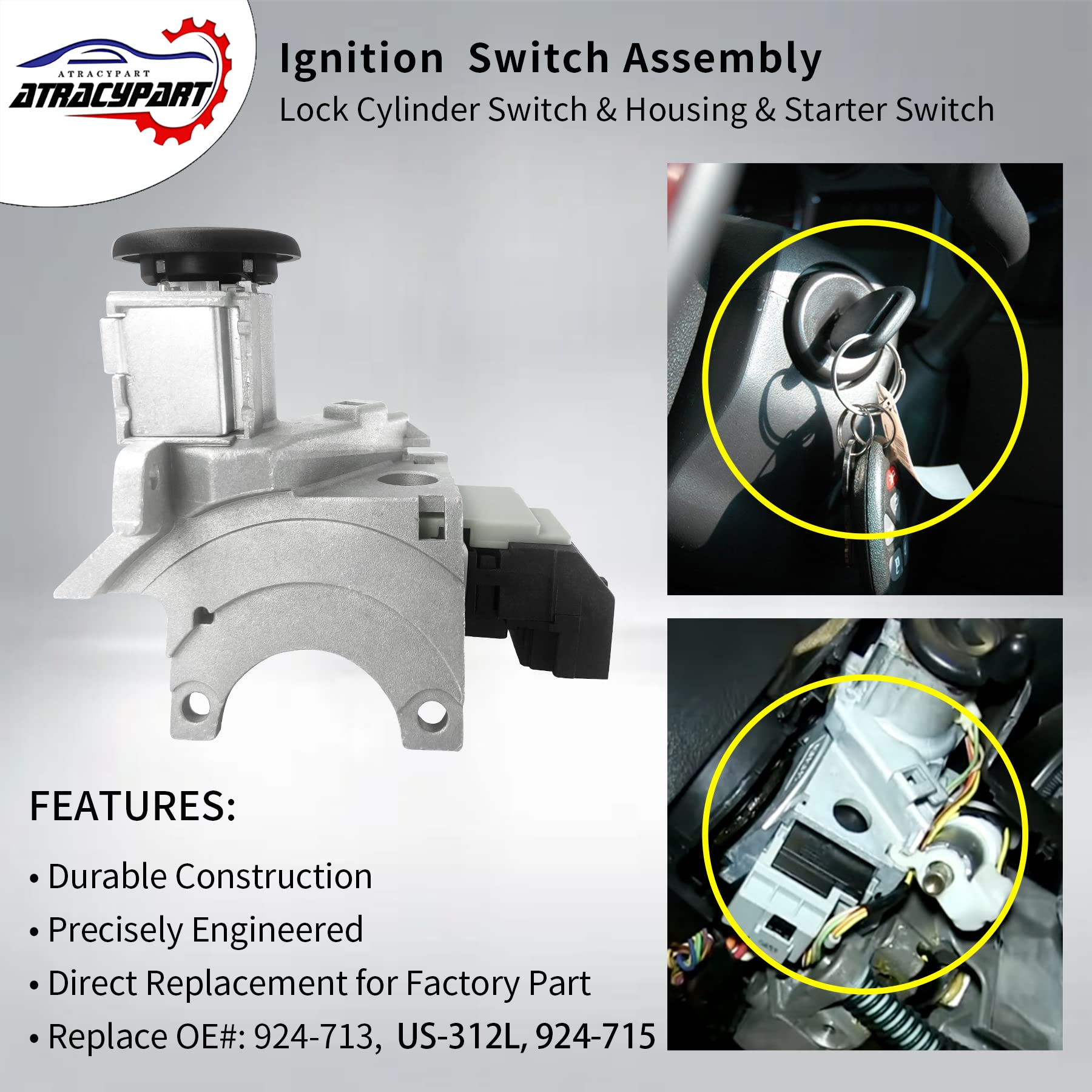 Ignition Assembly Replacement for 2003-2007 Chevy Cadillac GMC H2 | Lock Cylinder Switch & Housing Starter Switch | Compatible with Part# US-312L 924-713 924-715 | Perfect for Car Repair & Engine Maintenance
