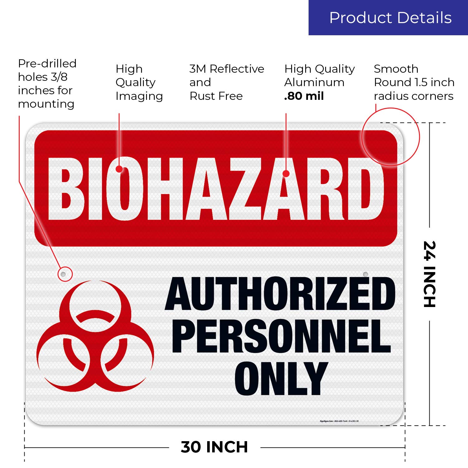 Biohazard Authorized Personnel Only Sign - OSHA Compliant Danger Warning Sign, 24x30 Inches, 3M EGP Reflective .080 Aluminum, Fade Resistant for Indoor & Outdoor Use - Made in USA | Perfect for Laboratories, Hospitals, Construction Sites & Hazardous Work Areas