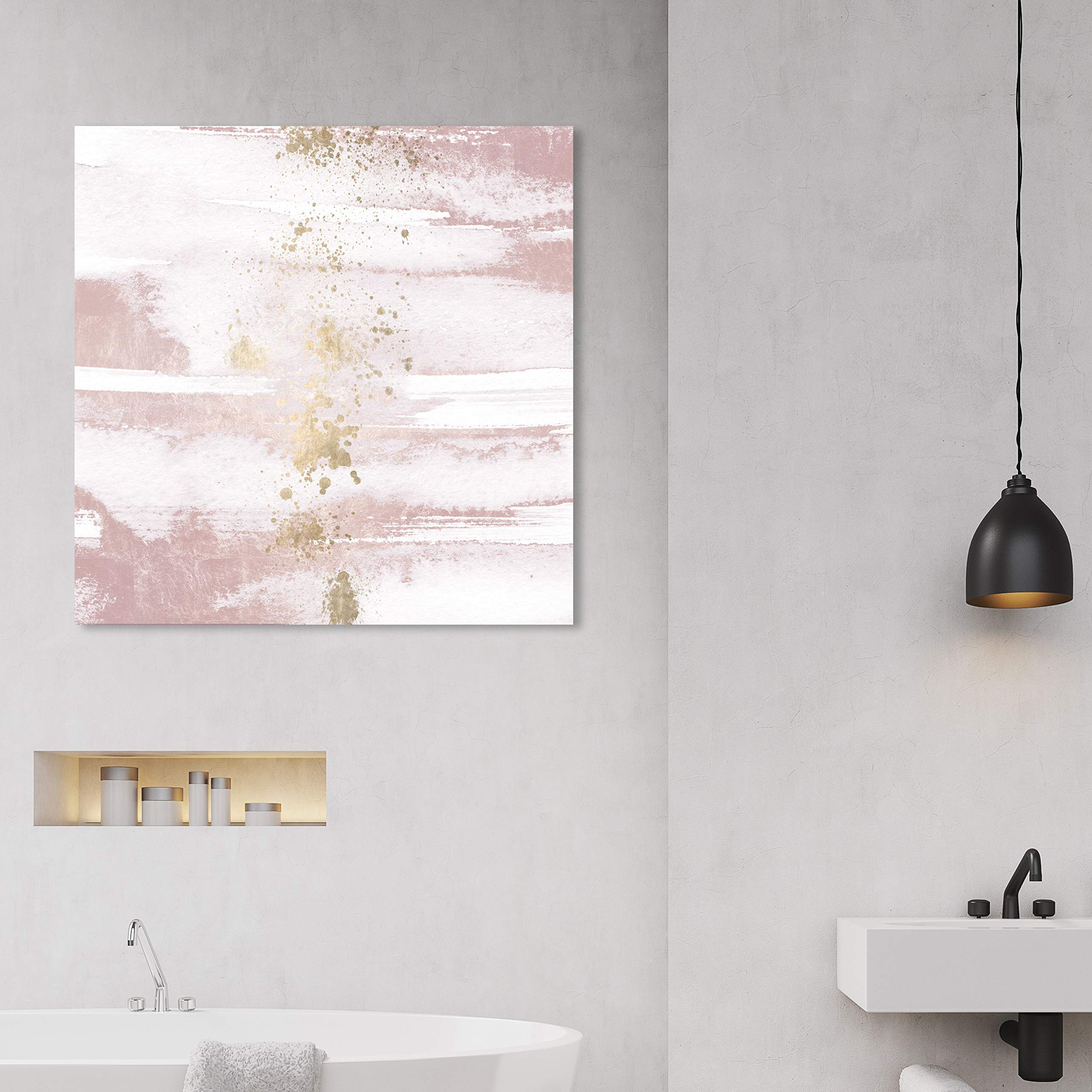 Blushing Sun Abstract Wall Art Canvas Print - 30x30 Inches Pink & Gold Modern Home Decor - Perfect for Living Room, Bedroom or Office