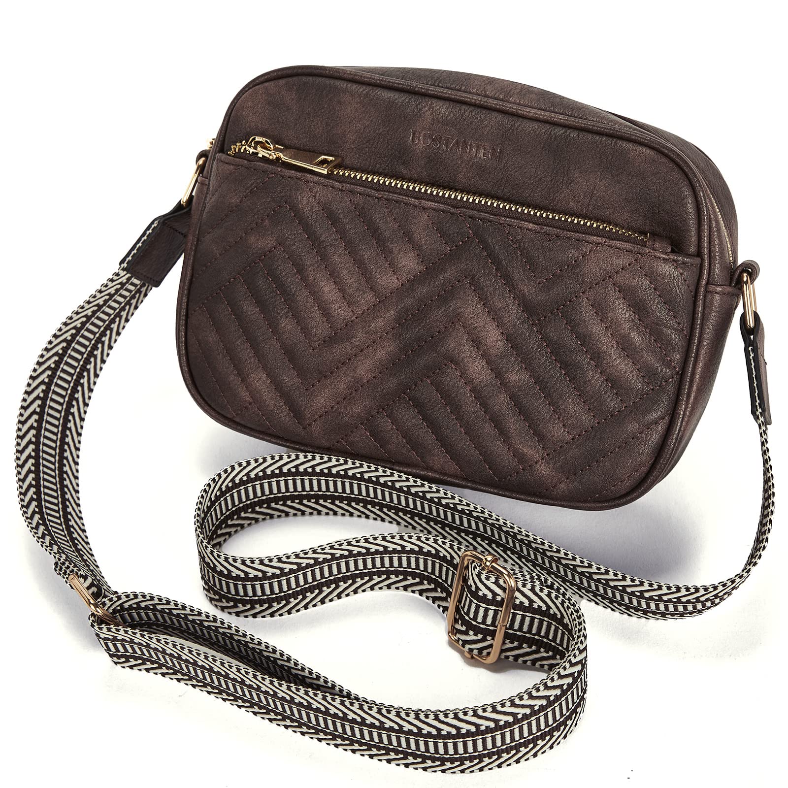 BOSTANTEN Vegan Leather Quilted Crossbody Bag for Women - Small Shoulder Purse with Wide Adjustable Strap - Perfect for Work, Travel & Everyday Use