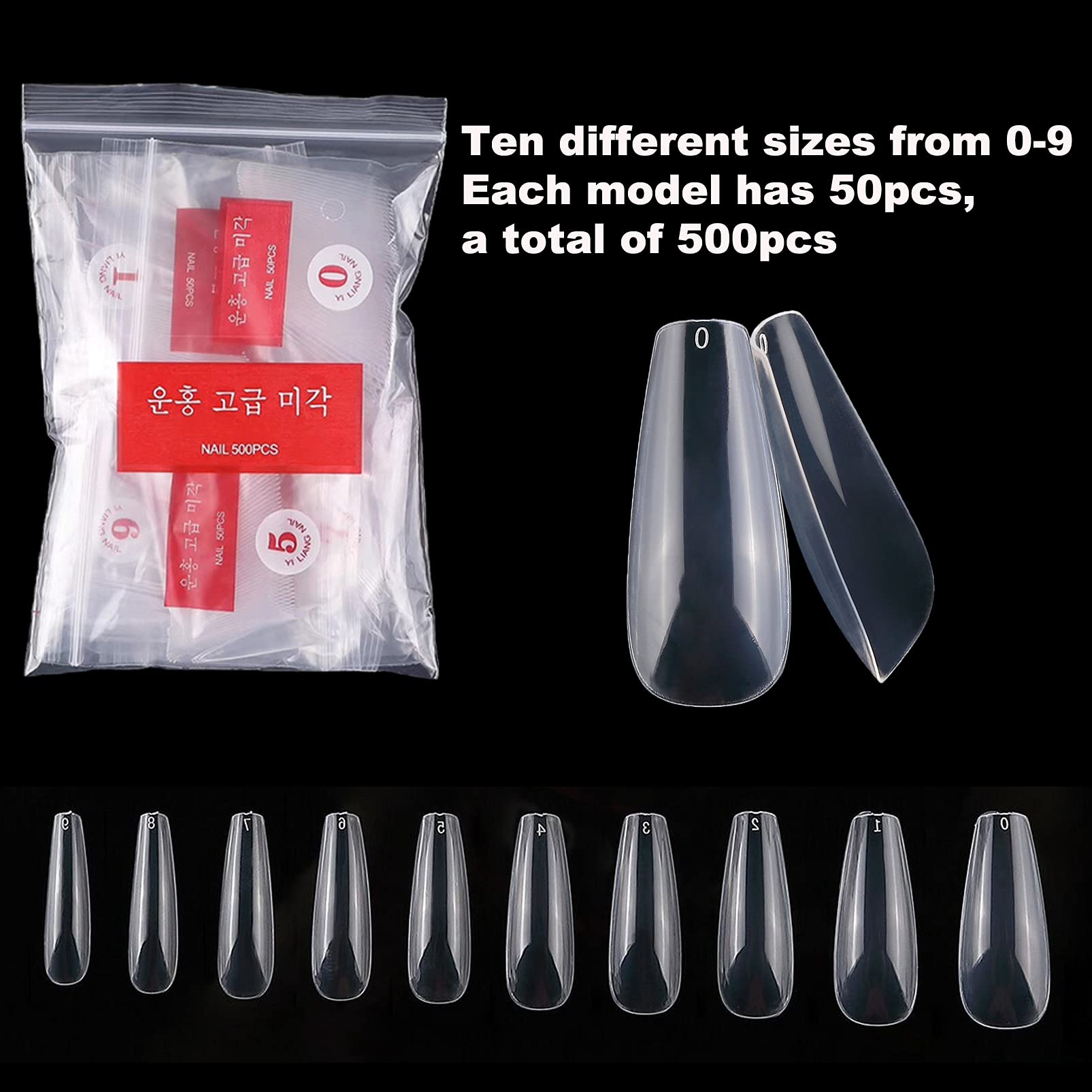 500Pcs Medium Clear Coffin Press on Nails - Full Cover Acrylic Nail Tips for Dip Powder, Poly Gel Extension & DIY Nail Art | Perfect for Salon, Home Manicure & Special Occasions