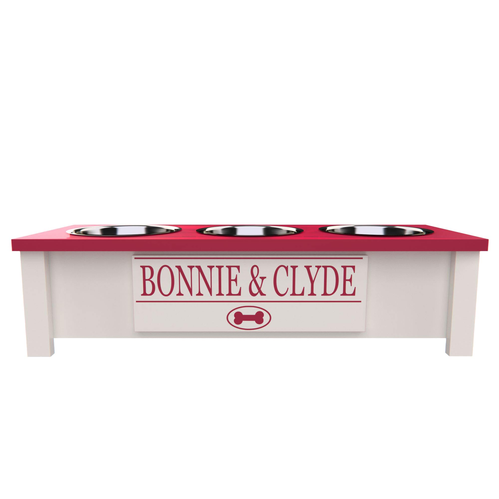 Personalized Elevated Triple Dog Bowl Stand for Large, Medium, Small & X-Small Dogs - 3 Stainless Steel Food & Water Bowls - Raised Dog Dish with Storage Compartment (Small, Pink) - Perfect for Feeding & Organizing Pet Supplies in Home, Kitchen or Outdoor Use