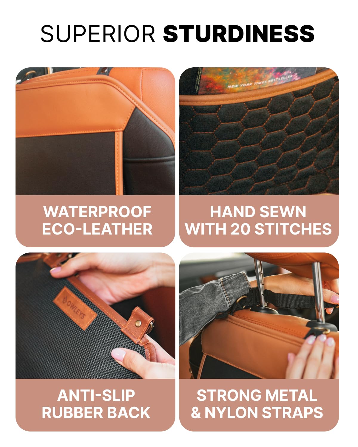 Car Seat Organizer for Backseat - Automotive Storage Organizer with Multiple Pockets for Kids Toys, Snacks & Essentials (Black, Brown, Tan) - Perfect for Road Trips & Family Travel
