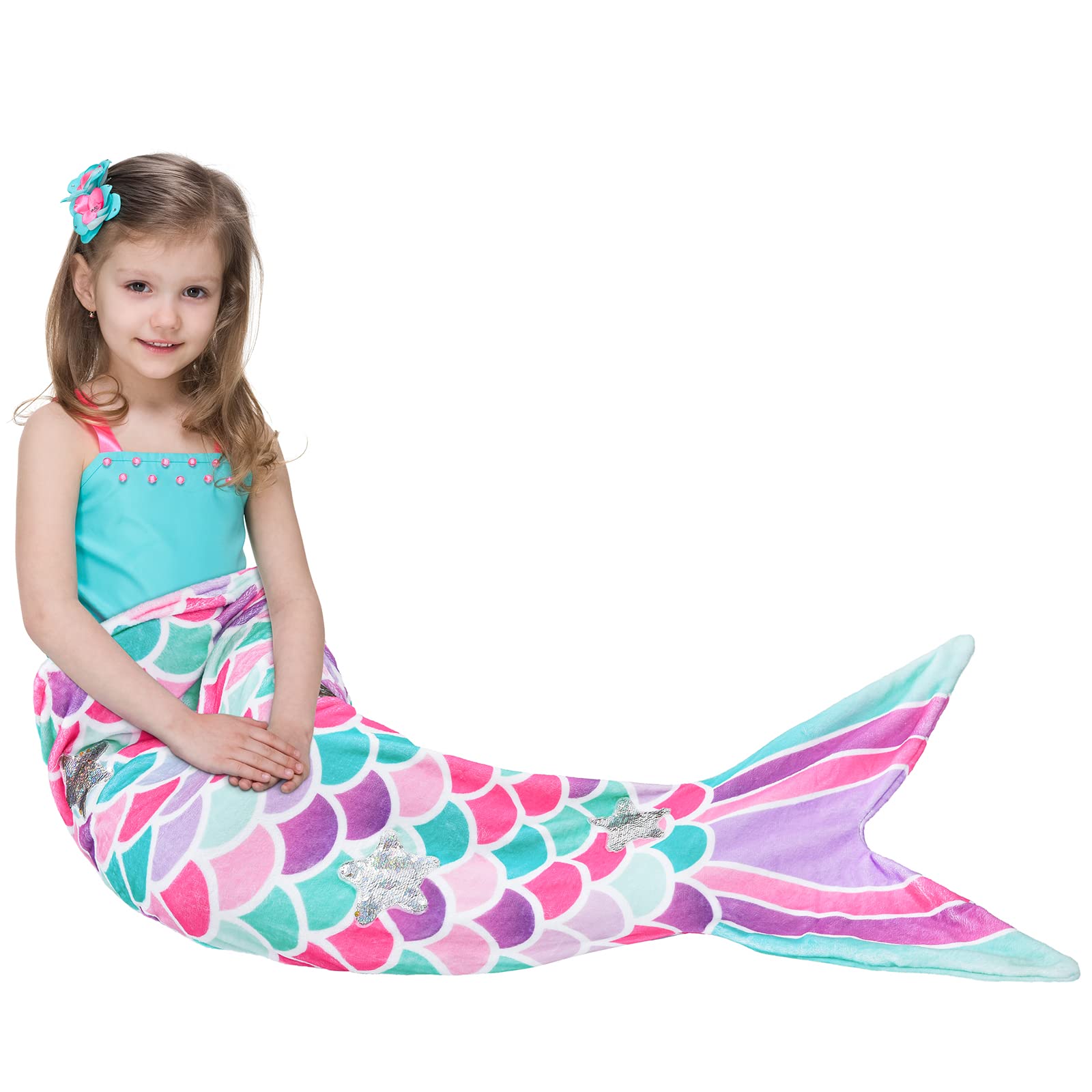 WERNNSAI Mermaid Tail Blanket - Soft Plush Wearable Blanket for Girls & Teens, 140x60cm, All-Season Flannel Snuggle Sleeping Bag, Pink Mermaid Scale Design - Perfect for Cosplay, Sleepovers & Winter Warmth