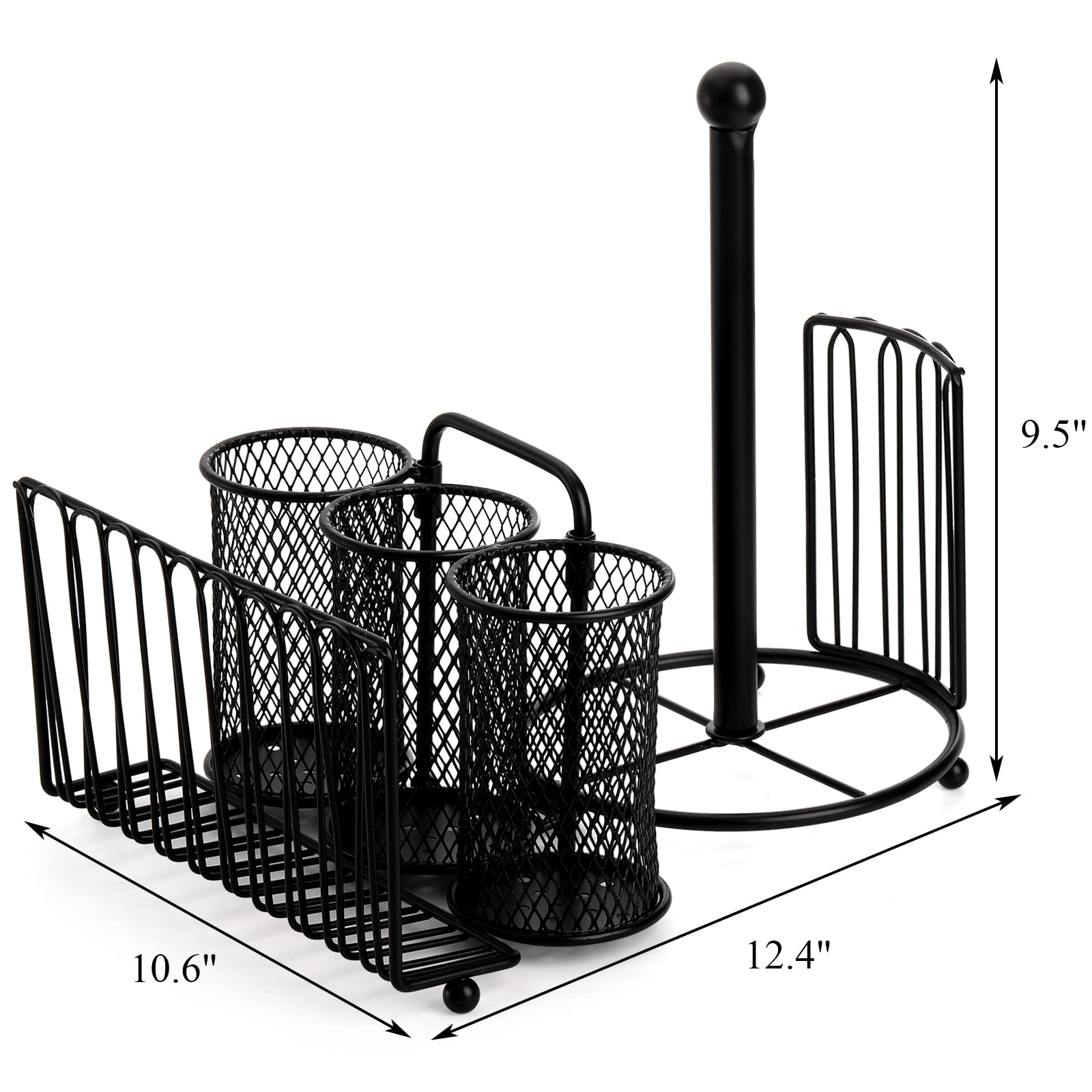 Elsjoy Stainless Steel Utensil Caddy with Paper Towel Holder - Picnic & Buffet Silverware Organizer for Plates, Cutlery & Flatware - Pull-Out Handle Design - Perfect for Outdoor Dining, Kitchen Storage & Party Serving