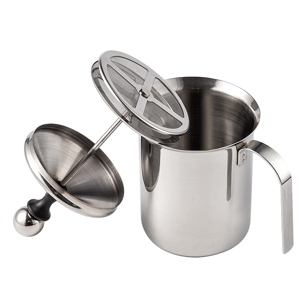 Premium Stainless Steel Manual Milk Frother for Cappuccino, Latte & Coffee - 400ML Silver Milk Foamer for Perfect Foam at Home, Cafe & Office Use