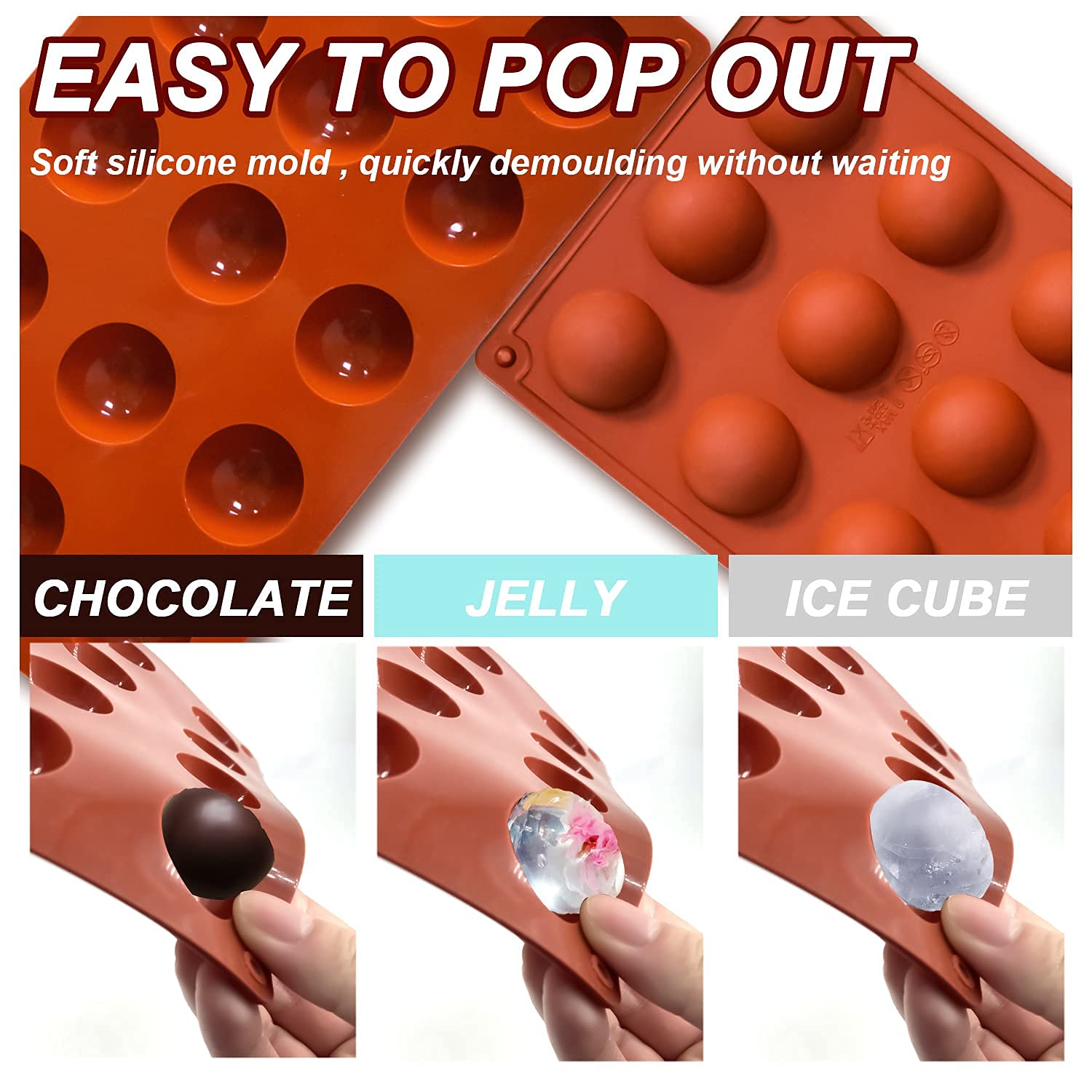 2 Pack Small 15-Cavity Semi Sphere Silicone Molds - Non-Stick Baking Molds for Jelly, Chocolate & Cake - Perfect for DIY Desserts, Candy Making & Party Treats