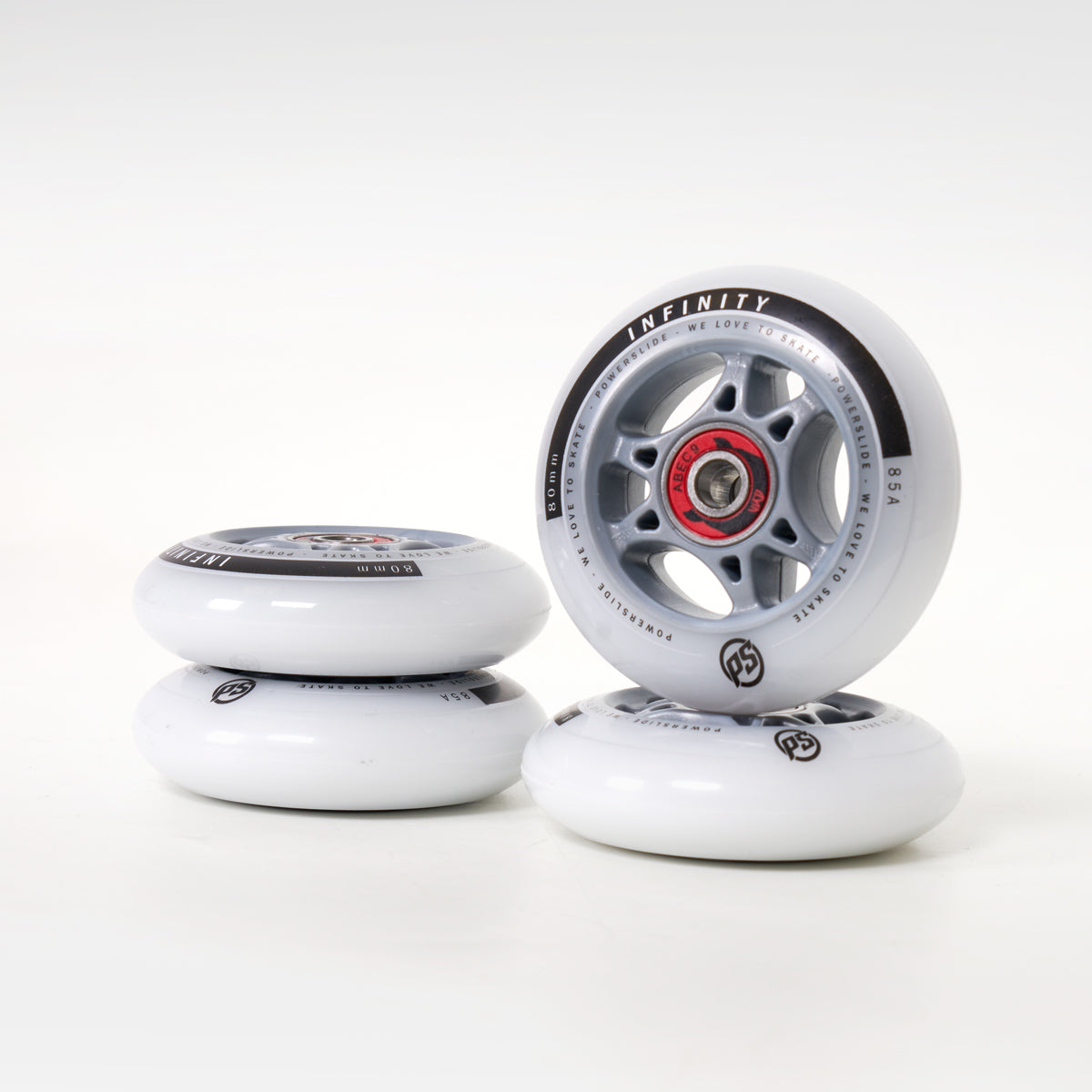 Powerslide Infinity 80mm Inline Skate Wheels with Wicked Bearings - 4 Pack Set for Speed Skating, Roller Derby & Outdoor Rollerblading