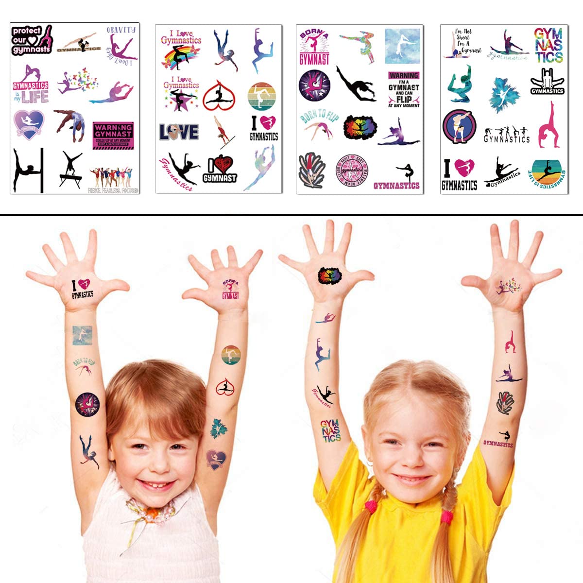 240Pcs Gymnastics Temporary Tattoos Stickers - 20 Sheets for Gymnastics Birthday Party Favors & Decorations - Perfect for Kids' Sports Events, Team Gifts & Themed Celebrations