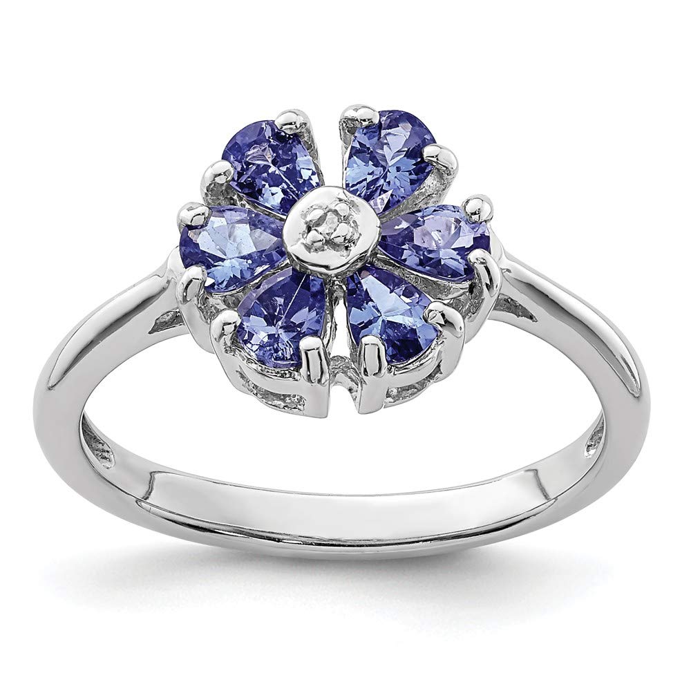 925 Sterling Silver Rhodium-Plated Tanzanite and Diamond Ring for Women - Elegant Birthstone Jewelry Gift for Anniversary, Engagement & Special Occasions