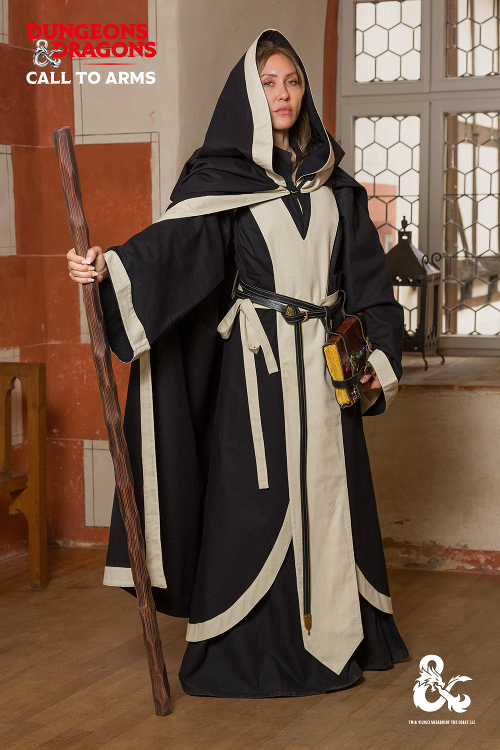 Dungeons & Dragons Wizard Costume Set - Dark Black & Natural LARP Outfit for Cosplay, Halloween & Fantasy Role-Playing Games