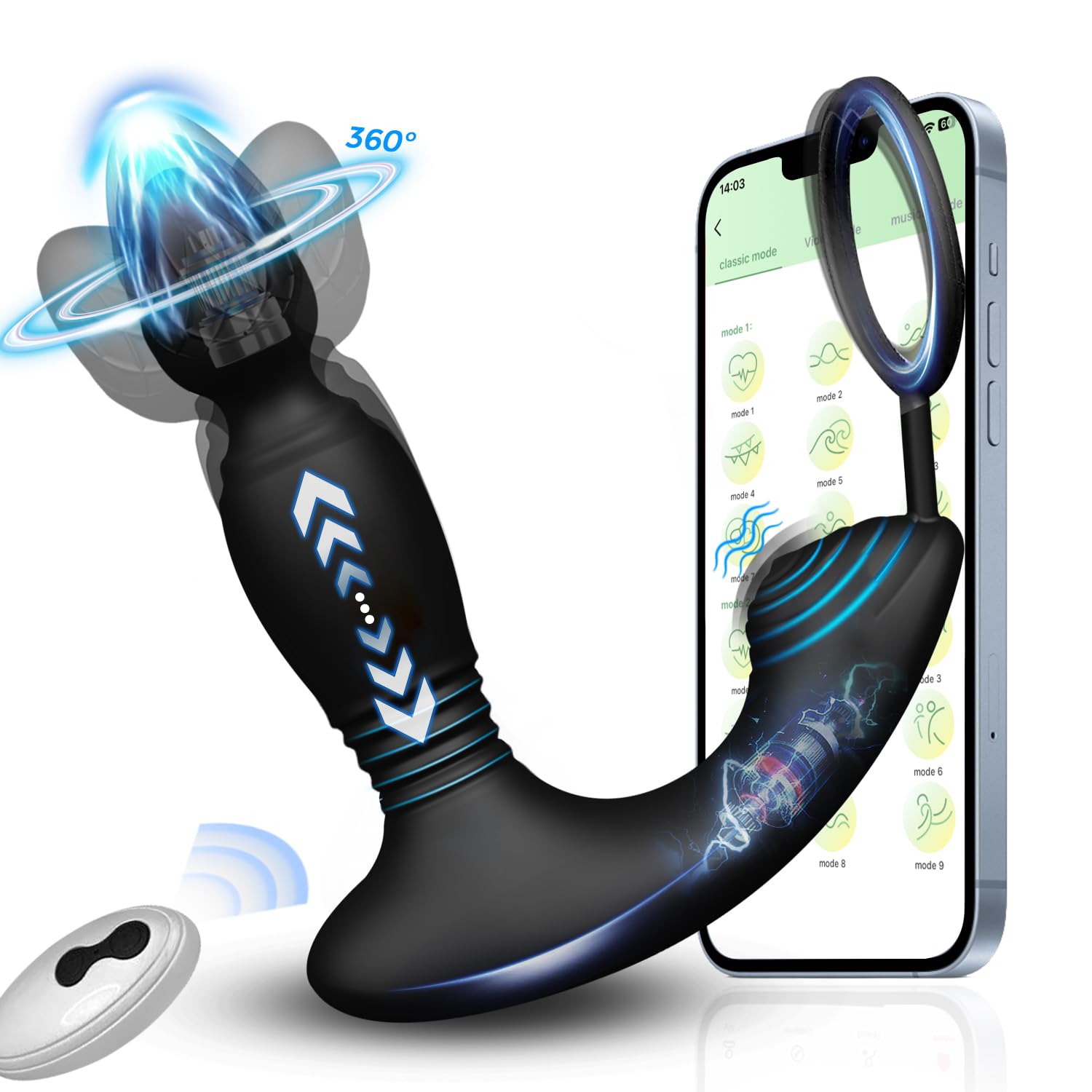 HESEKS Prostate Massager with Cock Ring - 9 Thrusting & Vibrating Modes, Remote & APP Controlled Adult Toy for Men, Women & Couples - Perfect for Solo Play, Couples Intimacy & Prostate Stimulation