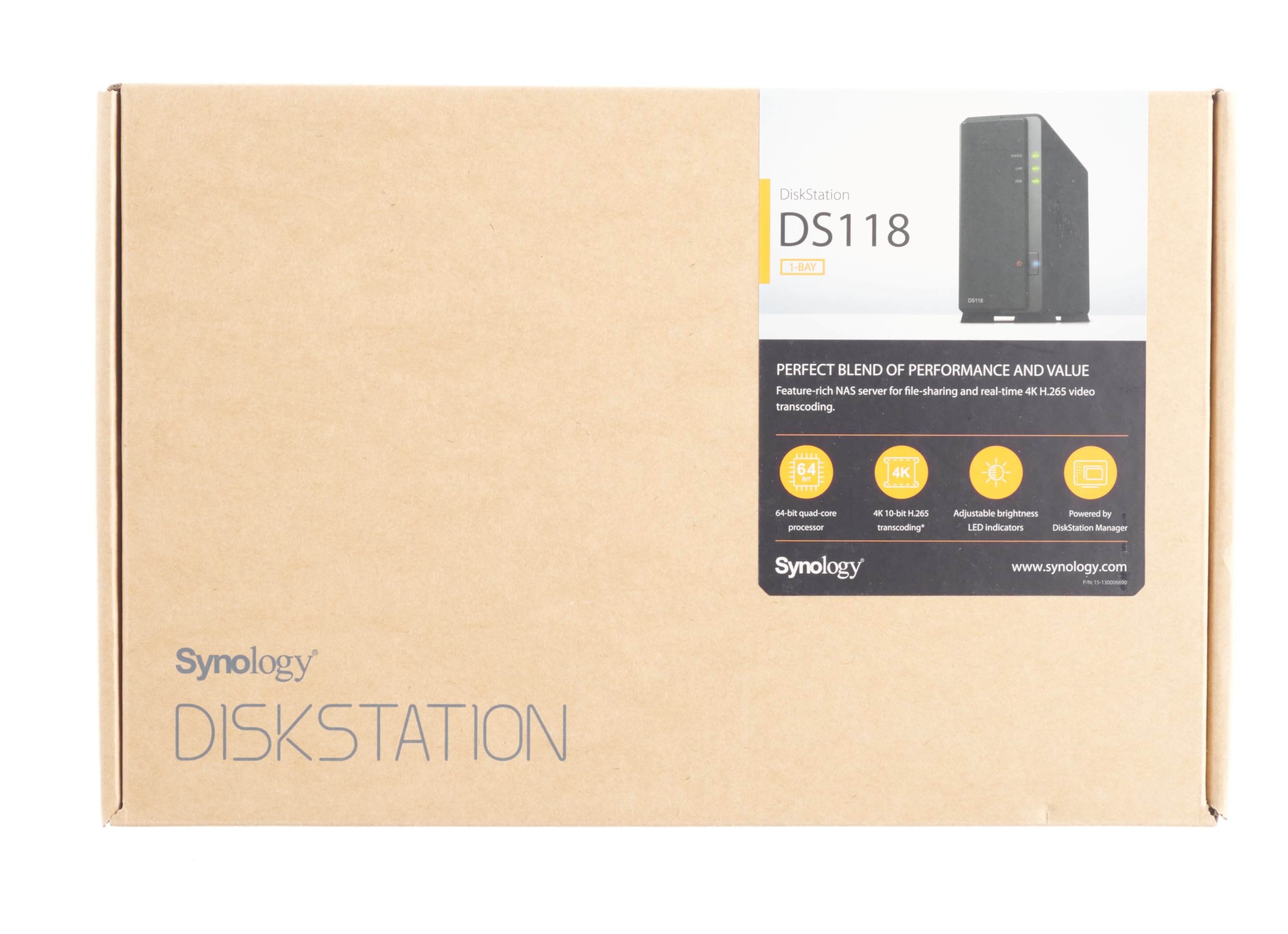Synology DS118 1-Bay Desktop NAS Storage Enclosure - High-Performance Network Attached Storage for Home & Small Office Data Backup, Media Streaming & File Sharing