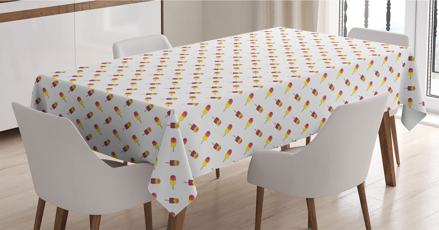 Ambesonne Colorful Ice Cream Pattern Tablecloth - 60x90 Inch Rectangular Satin Dining Table Cover for Kitchen & Party Decor | Summer Treats Design with Refreshing Diagonal Stripes | Perfect for Picnics, BBQs, and Birthday Celebrations