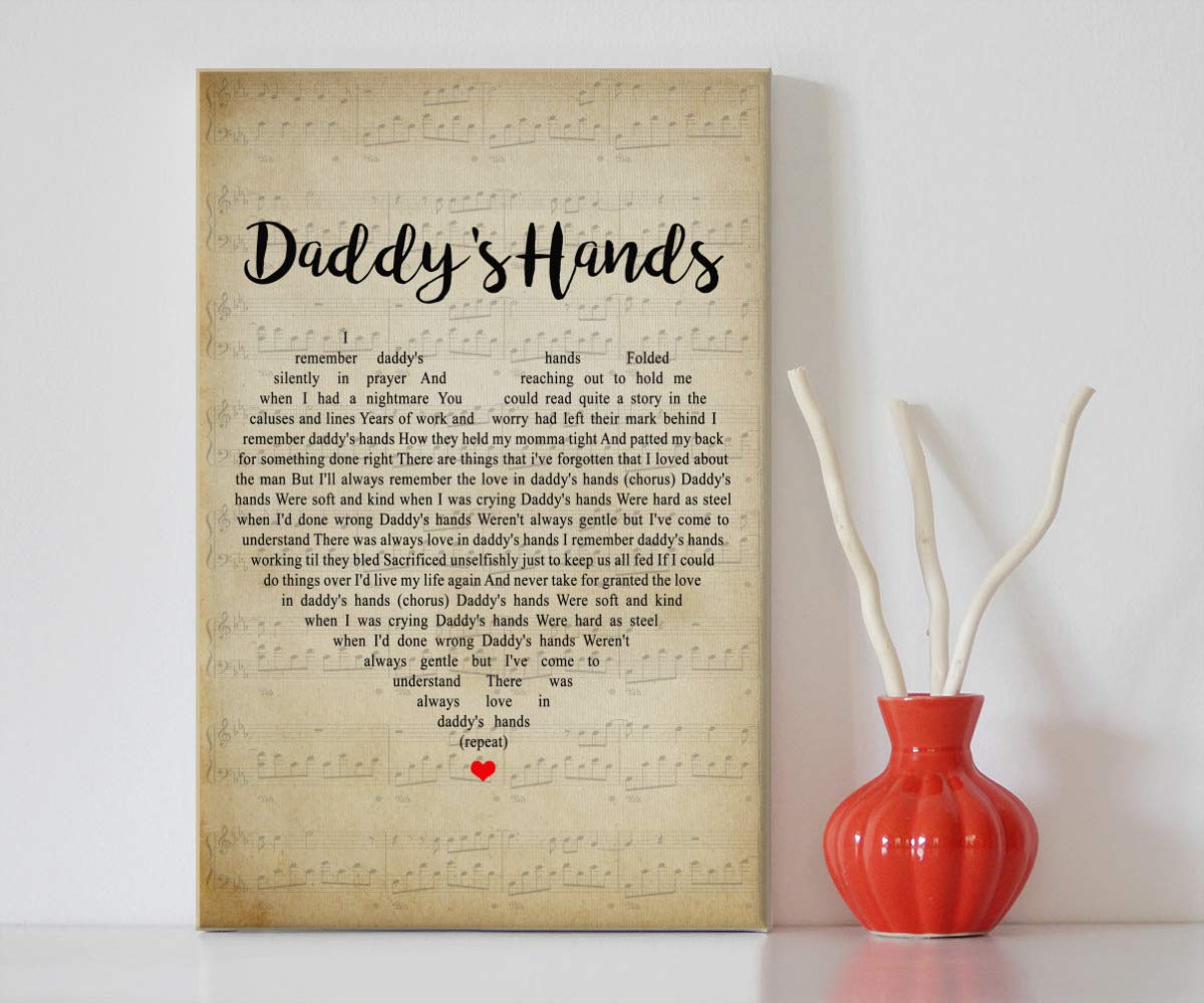 Dad's Hands Lyrics Framed Canvas Print - 12x18 Wall Art for Home Decor