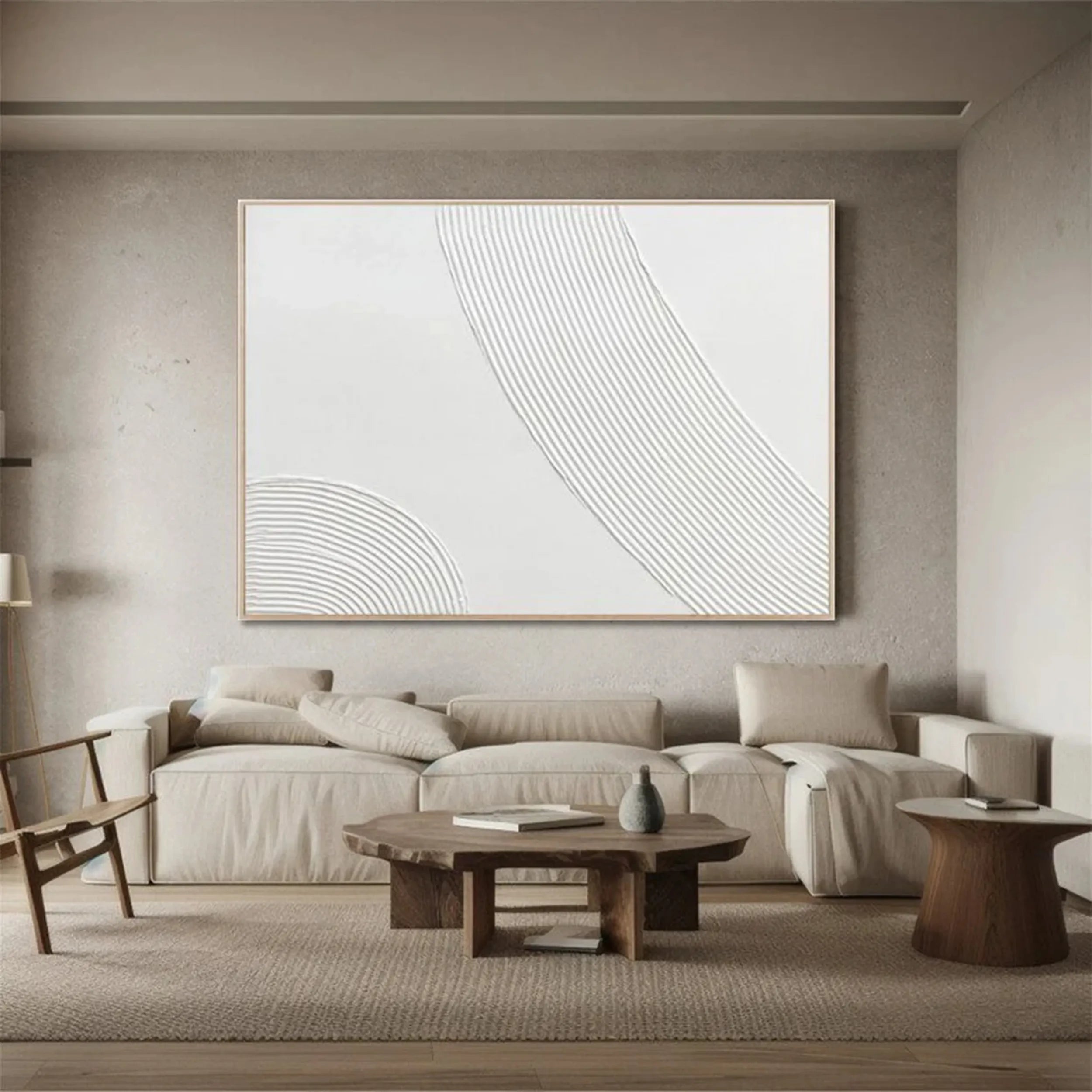 White Minimalist Textured Painting Canvas #MM204 - Premium Abstract Wall Art for Modern Home & Office Decor