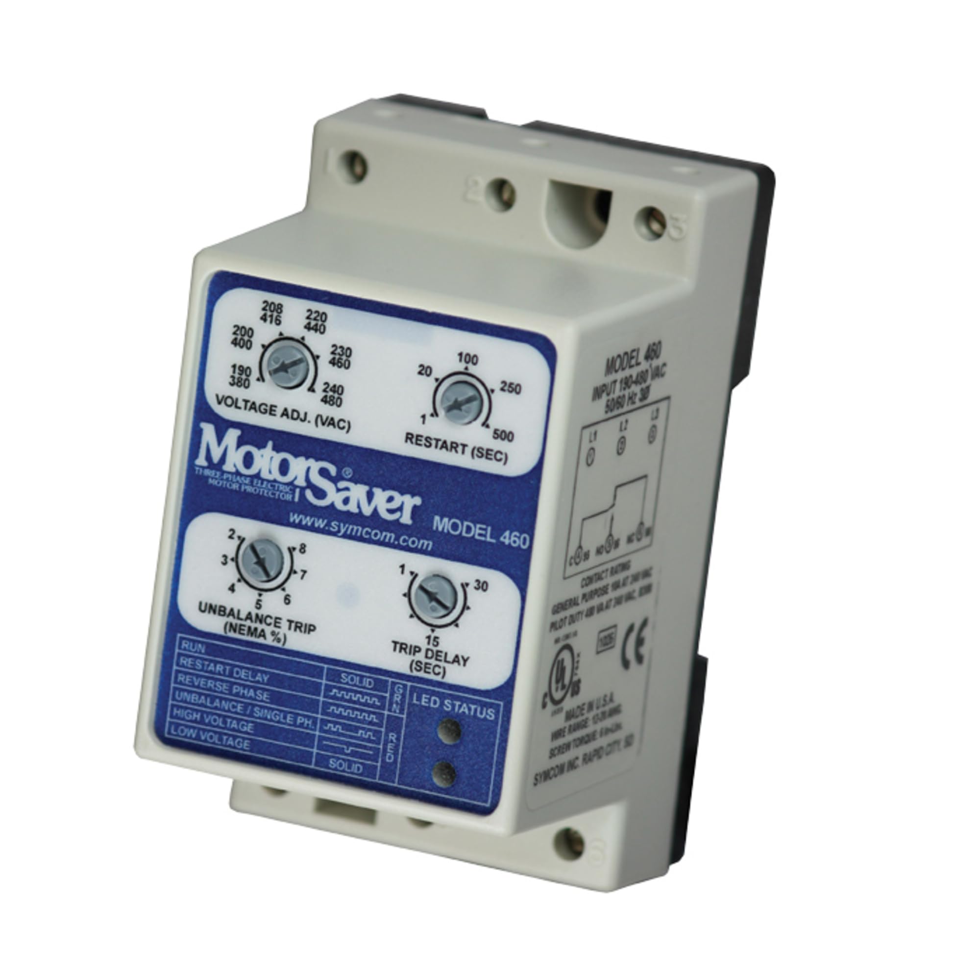 Littelfuse SymCom MotorSaver 3-Phase Voltage Monitor 475-600V DIN Rail Mount - Automatic Voltage Protector for Industrial Motors & Equipment | Prevents Damage from Voltage Fluctuations in Manufacturing Plants & HVAC Systems