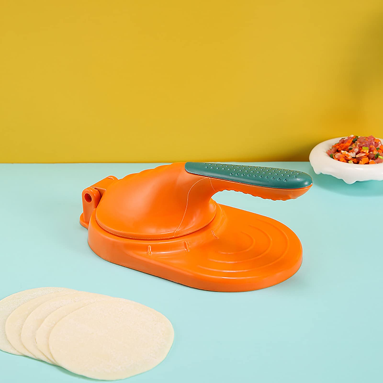 Ziermo Manual Dumpling Wrapper Press - Portable Dumpling Skin & Tortilla Maker for Quick Dumplings, Empanadas & Pies - Orange Kitchen Tool for Asian Cooking & Mexican Cuisine