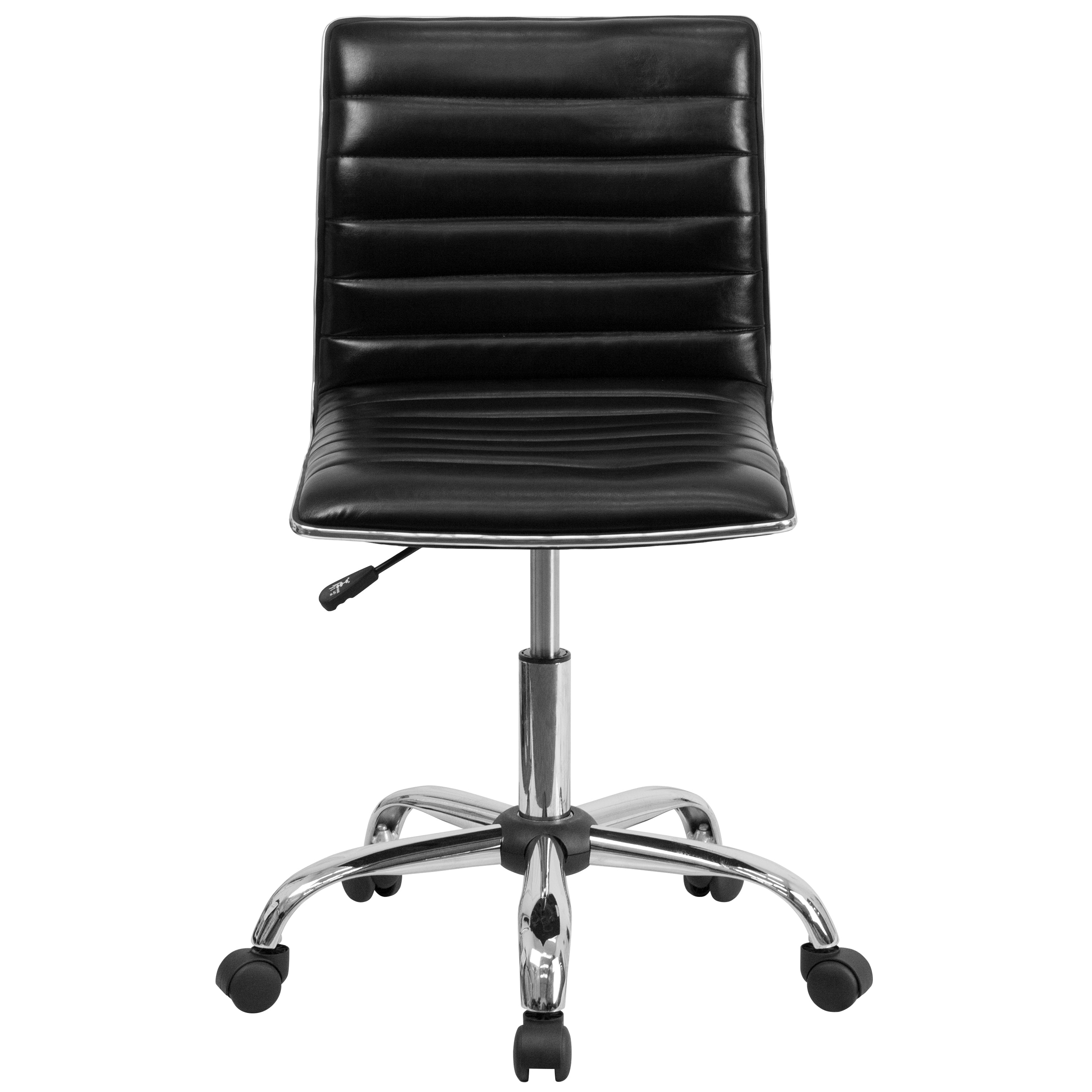 FLASH Alan Low Back Designer Armless Black Ribbed Swivel Task Office Chair - Ergonomic Desk Chair for Home Office, Gaming & Study - Modern Minimalist Workspace Furniture