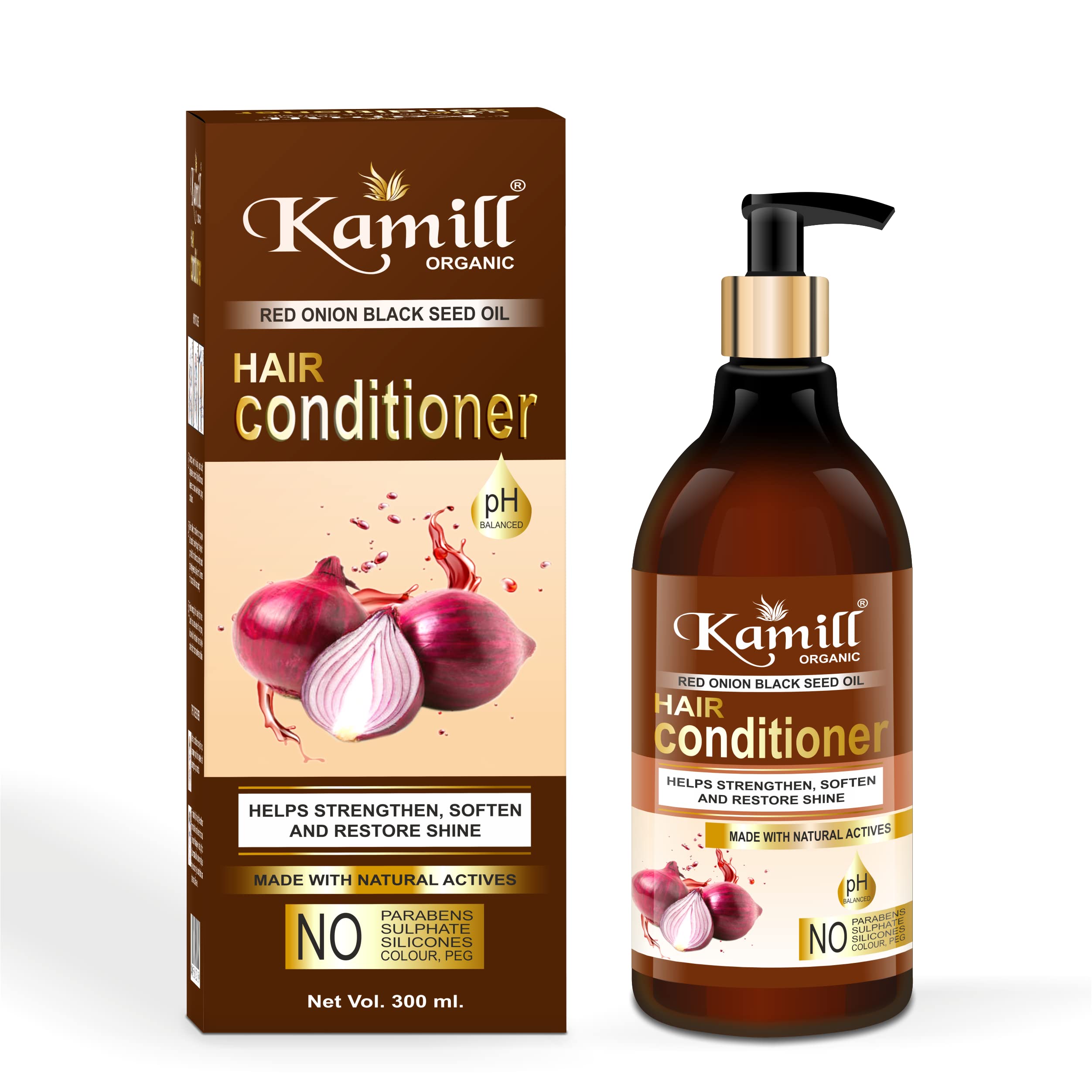 Kamill Organic Red Onion Hair Treatment Conditioner 300ml - Anti Dandruff, Hair Fall Control, Curly & Damaged Hair Repair | For Daily Hair Care & Scalp Nourishment