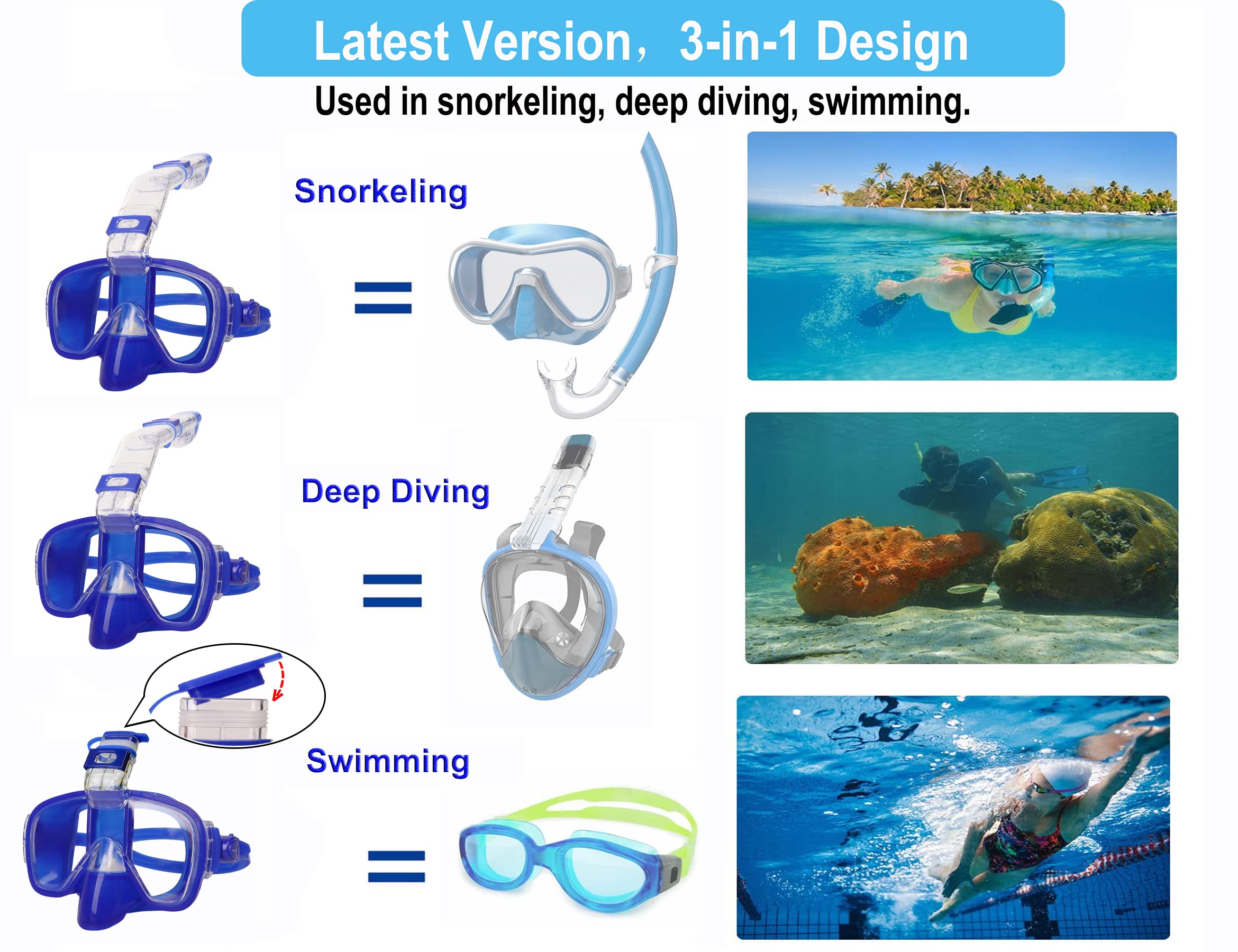Premium Anti-Fog & Leak-Proof Snorkel Mask with 180° Wide View & Camera Mount - Perfect for Scuba Diving, Snorkeling & Underwater Photography