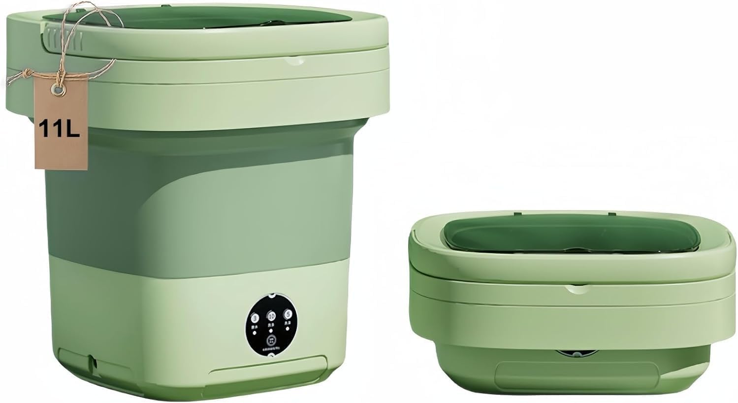 Portable Mini Washing Machine 11L - Compact Front Load Washer with Quiet Operation, TPE & Food-Grade Silicone Drum - Ideal for Apartments, Dorms, RVs & Small Spaces - Green Countertop Semi-Automatic Laundry Solution