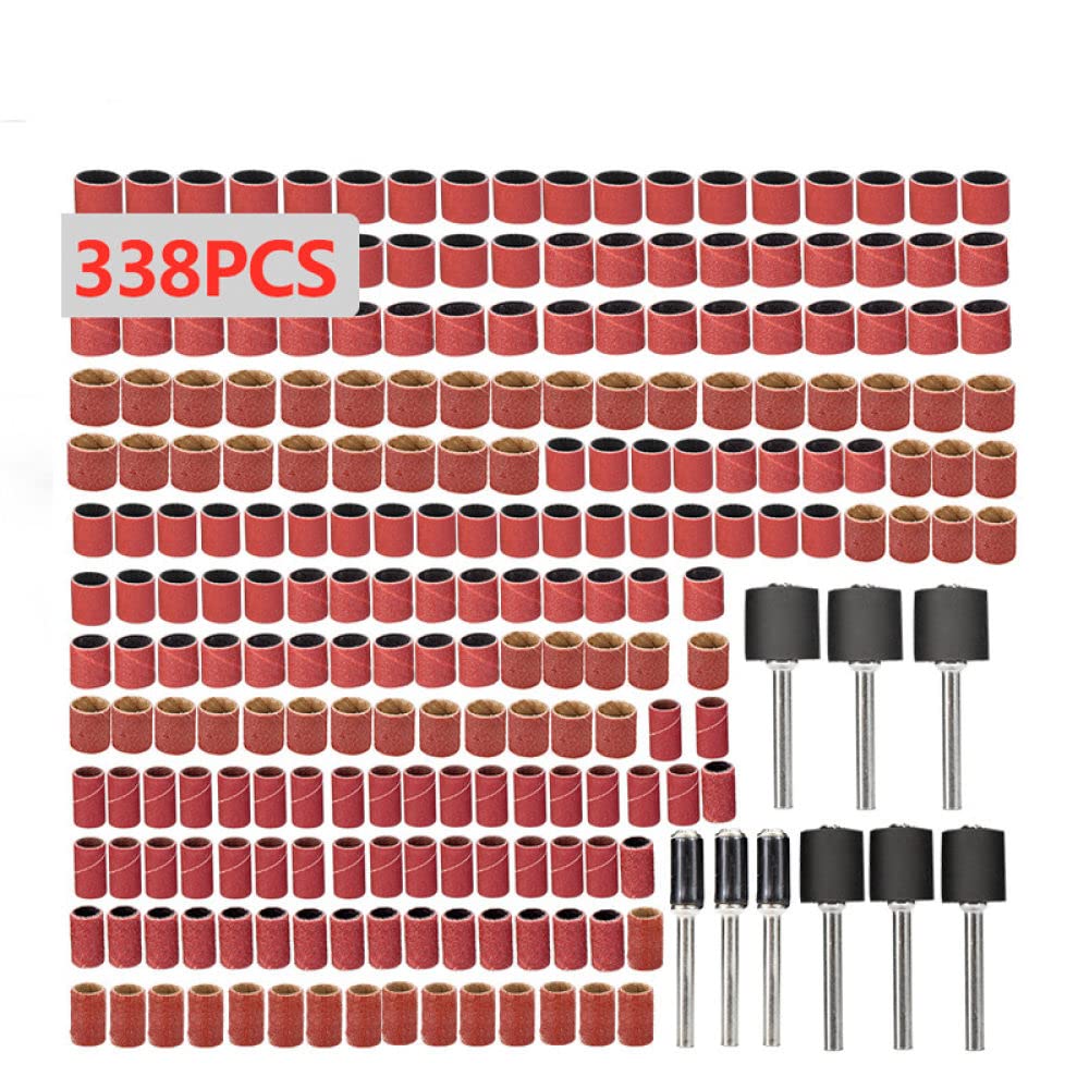 338-Piece Drum Sanding Kit with 80/120/320 Grit Sanding Bands - Compatible with Rotary Tools (2.35mm & 3.175mm Shank Mandrels) - Includes 12.8mmx6.35mm/9.5mm/12.7mm Sanding Drums & Plastic Storage Box - Perfect for Woodworking, Metal Polishing & DIY Crafts