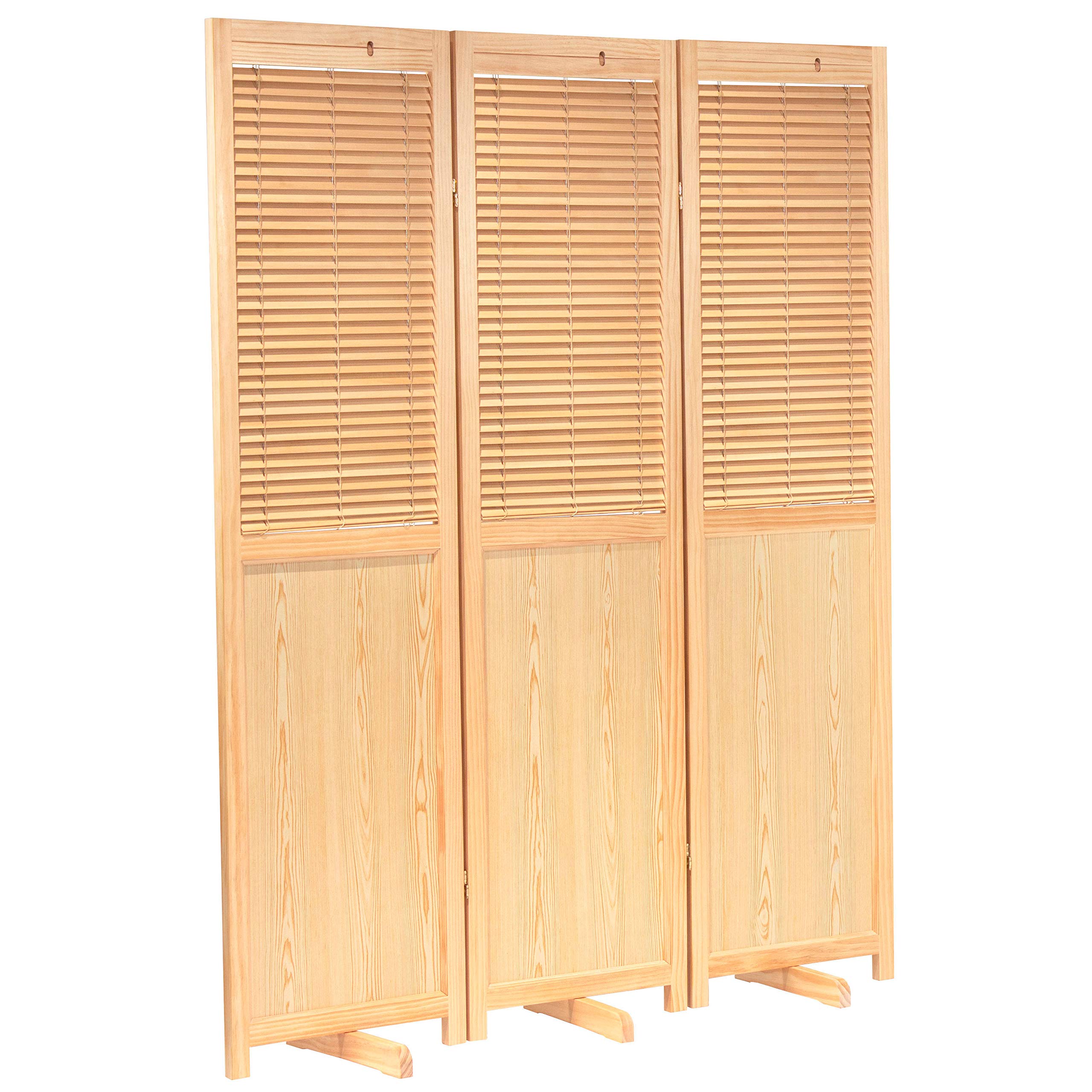 6 ft. Tall Adjustable Red Lantern Room Divider - Natural Wood 3 Panel Folding Screen for Home Decor, Office Partition & Asian-Themed Events