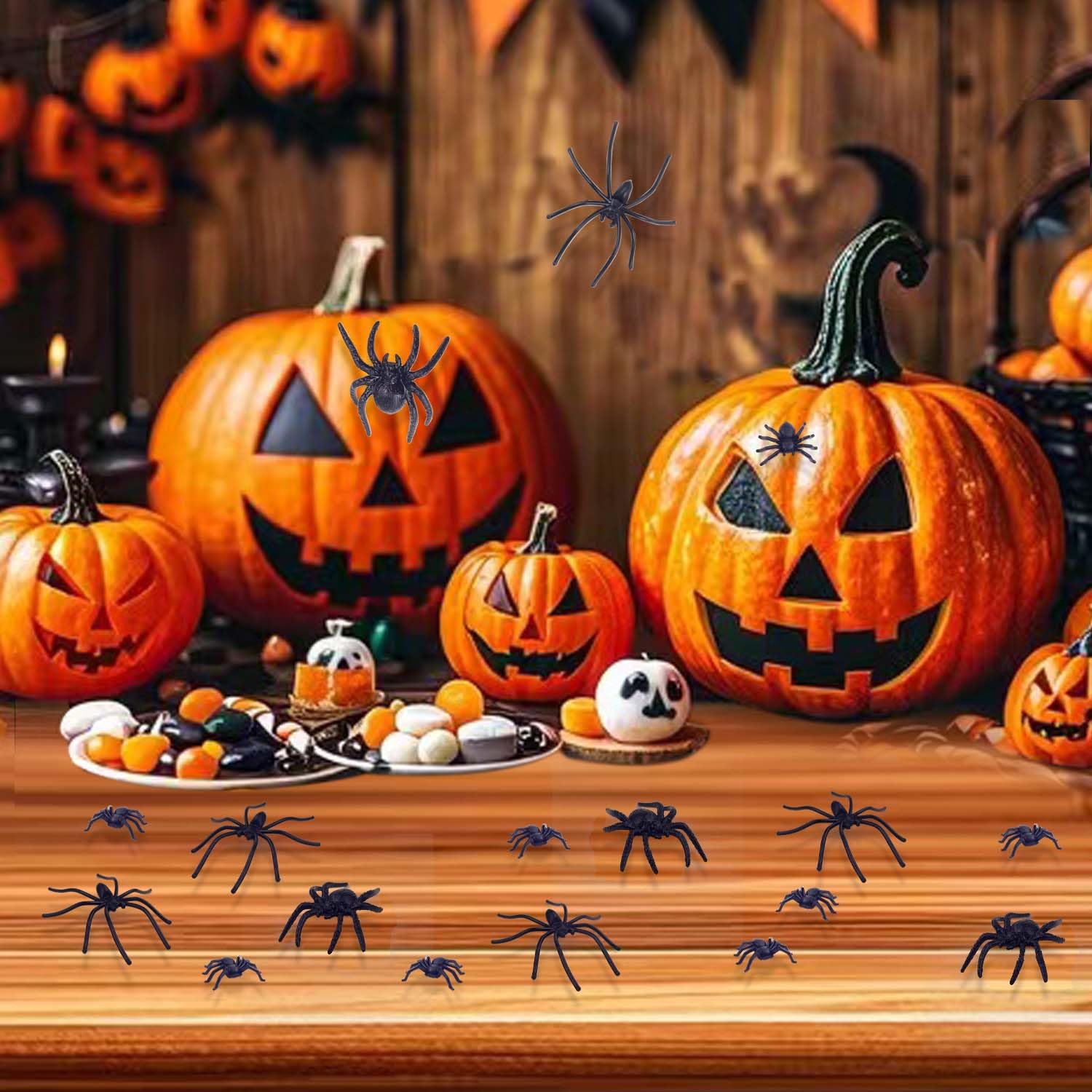 KOMIDK 100-Piece Plastic Spider Set - 3 Sizes Black Fake Spiders for Halloween Pranks, Party Decorations & Home Haunt Props - Scary Prank Toys for Halloween Parties, Themed Events & DIY Decor