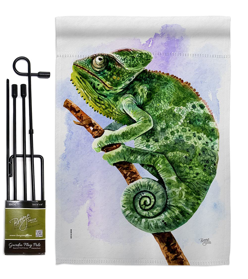 Chameleon Garden Flag Set with Stand - Outdoor Yard Decor for Home