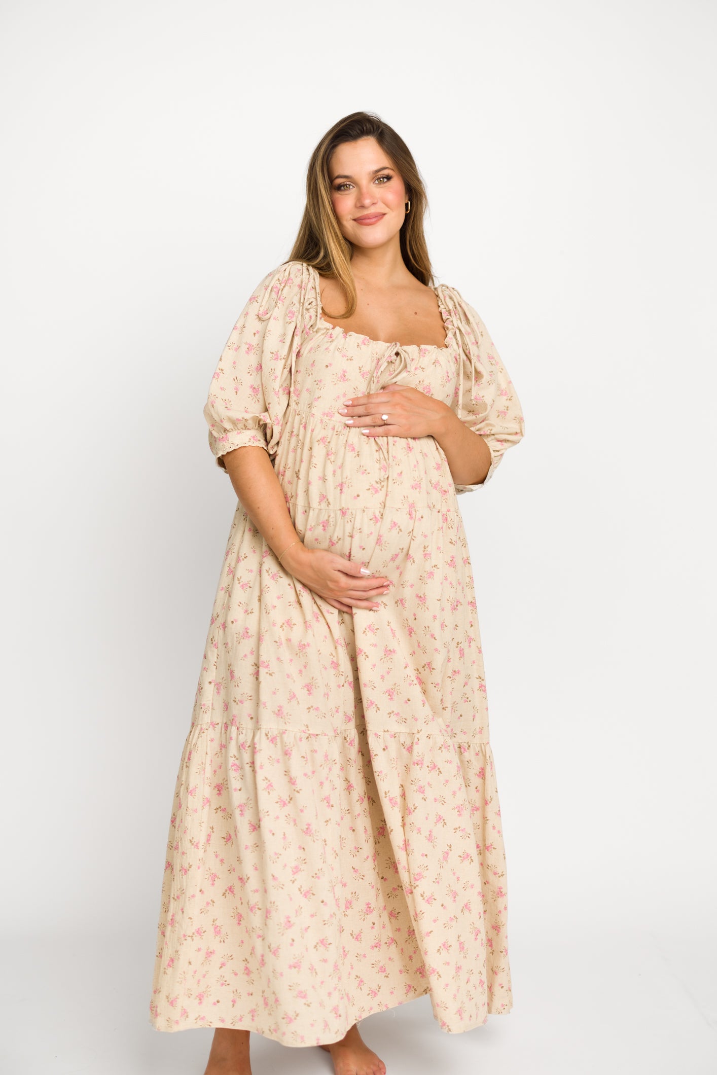 100% Cotton Maxi Dress for Women - Floral Print Pink & Brown Boho Summer Dress - Perfect for Beach, Vacation & Casual Outings