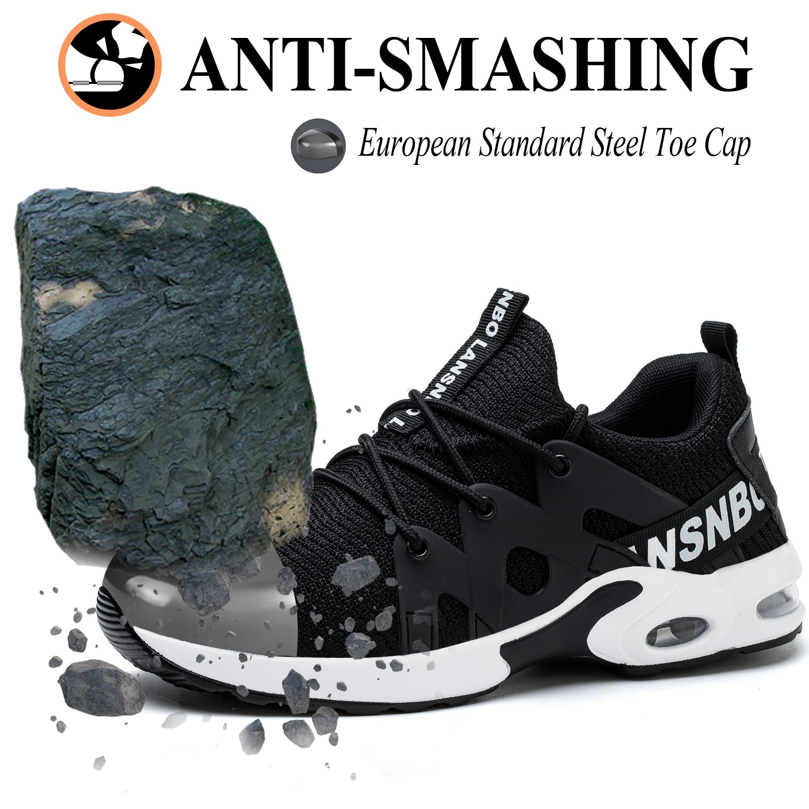 Indestructible Women's Steel Toe Work Shoes - Lightweight, Breathable Safety Sneakers with Air Cushion & Composite Toe | Slip & Puncture Resistant | Perfect for Construction, Warehouse & Industrial Work