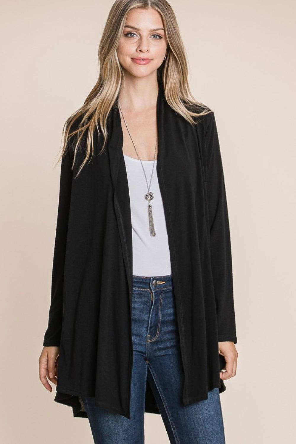 BOMBOM Women's Open Front Long Sleeve Cardigan Sweater - Lightweight Knit Wrap Cover Up for Fall & Winter, Perfect for Office, Date Night and Casual Outfits