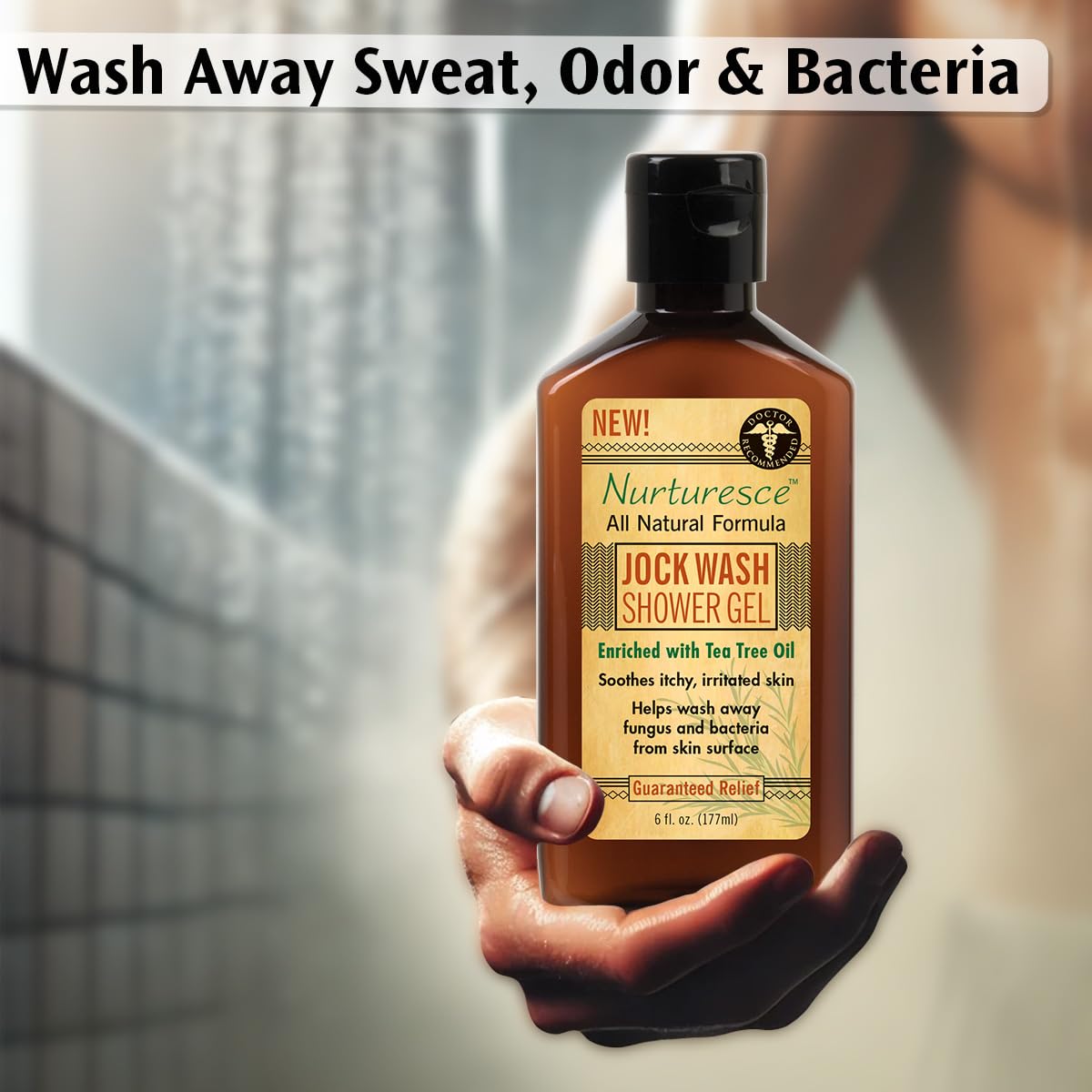**PediFix Nurturesce Jock Wash Shower Gel - 6 oz Tea Tree Oil Body Wash for Men, Anti-Fungal & Itch Relief, Soothes Irritated Skin, Natural Ingredients (Packaging May Vary) - Ideal for Athletes & Active Lifestyles**