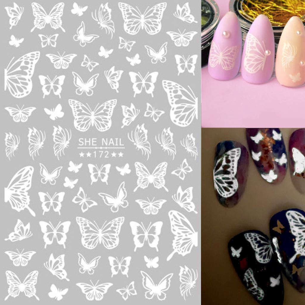 Black and White Butterfly Nail Art Stickers - Self-Adhesive Nail Decals for Women - Perfect for Manicures, Parties, and Special Occasions