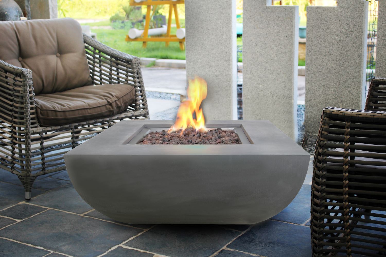 Bromo Concrete Lava Stone Fire Pit - Modern Outdoor Propane Fire Pit for Patio, Backyard, and Garden Gatherings