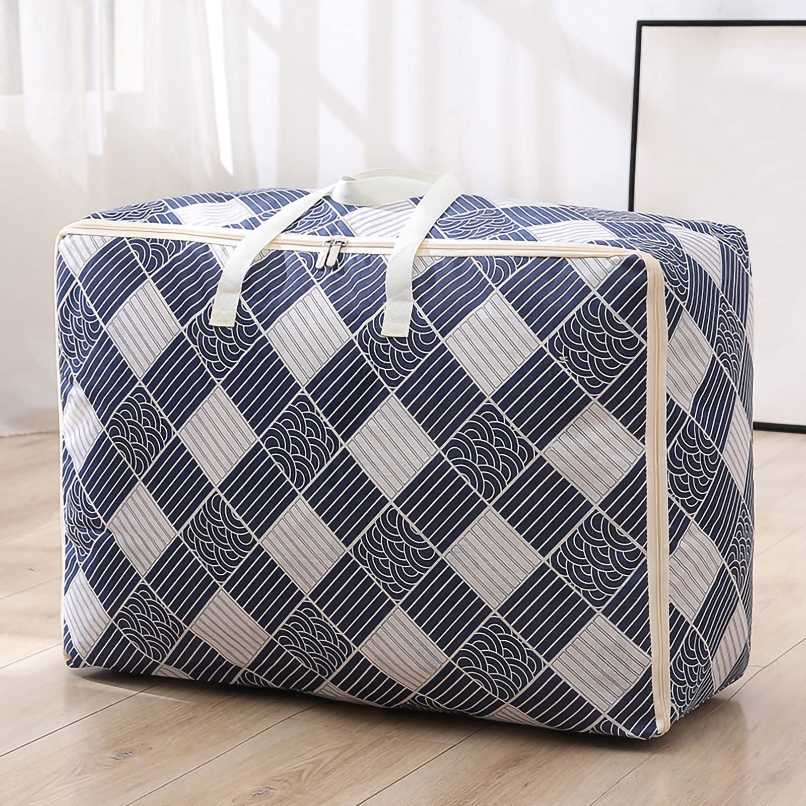SOOMLON Large Capacity Foldable Storage Bags with Handles for Quilts, Blankets, Pillows & Clothes - XL Square Home Organization Solution for Bedroom, Closet & Travel Packing