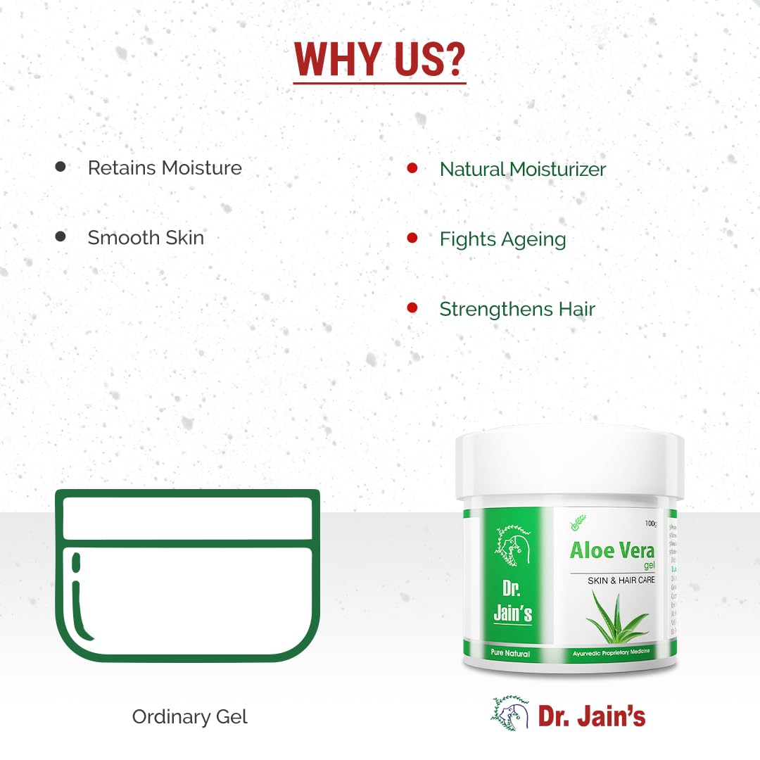 DR. JAIN'S Pure Aloe Vera Gel for Hair & Skin Care - 100% Natural, Soothing & Hydrating - Perfect for Sunburn Relief, Scalp Treatment & Daily Moisturizing
