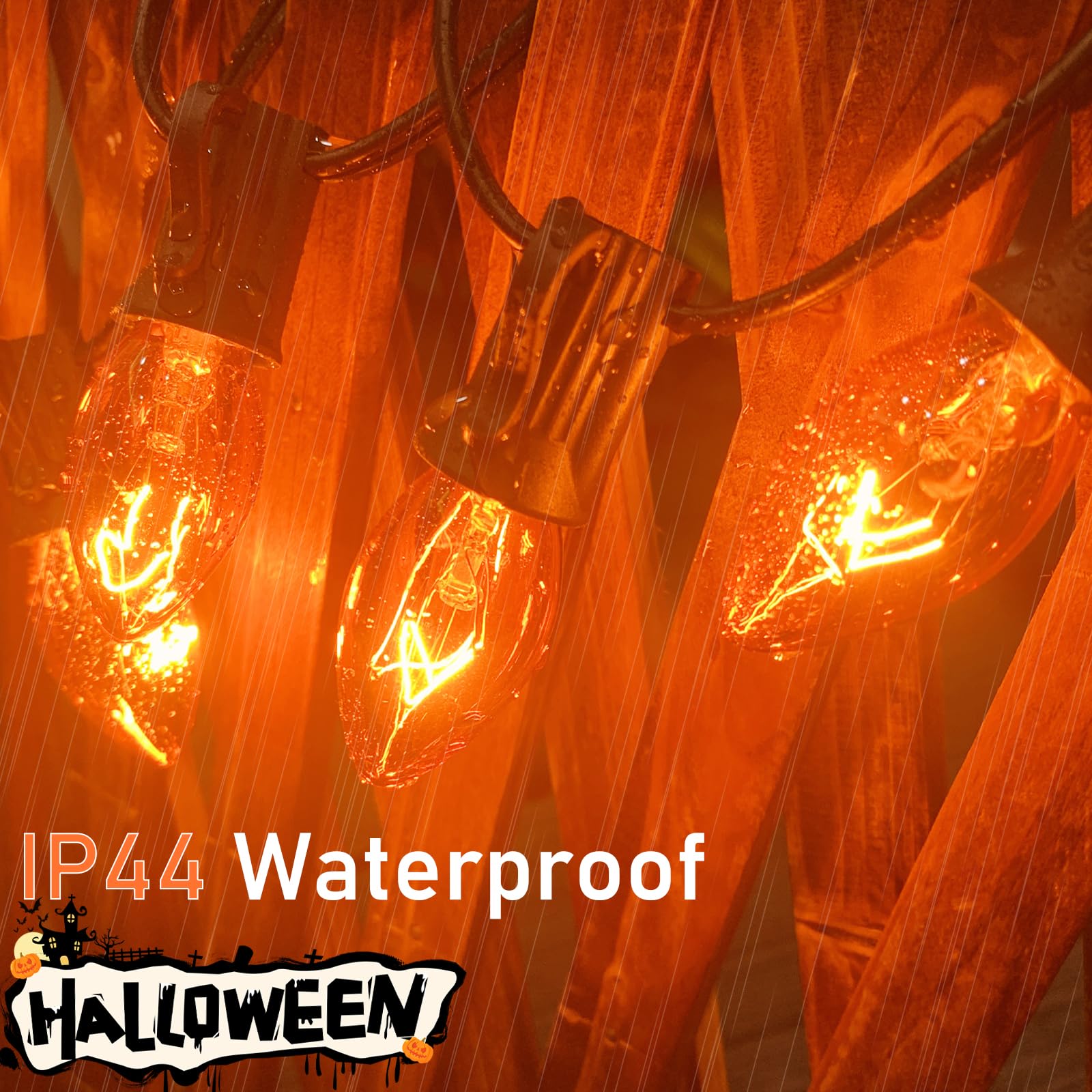 25FT Orange C7 String Lights with 25 Clear Bulbs - Indoor/Outdoor Halloween & Christmas Decor - Perfect for Patio, Garden, Party, and Holiday Lighting