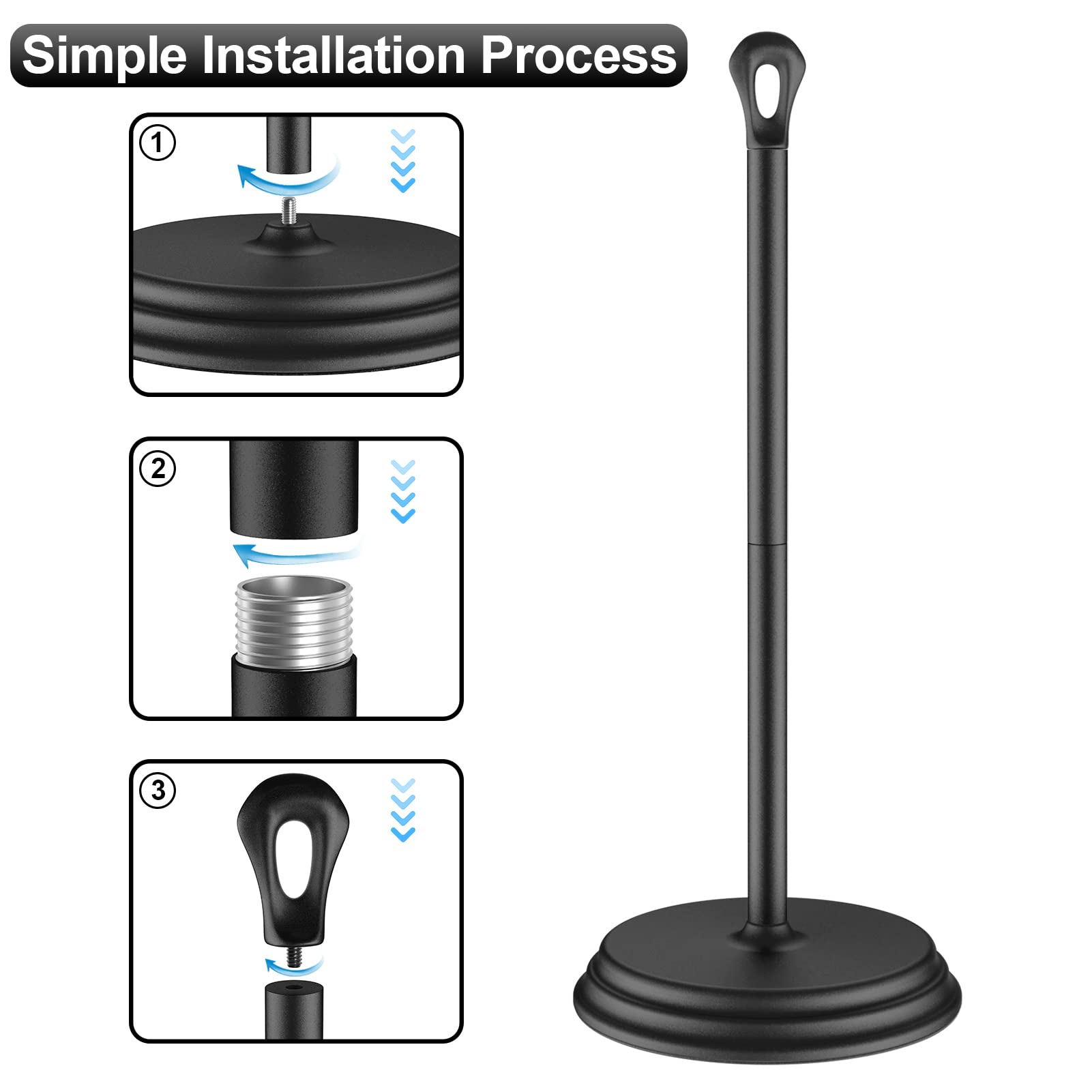 Rustproof Free Standing Toilet Paper Holder - Metal Bathroom Tissue Roll Stand Storage Organizer for Home, Office & RV - Black Bathroom Accessory for Modern & Compact Spaces