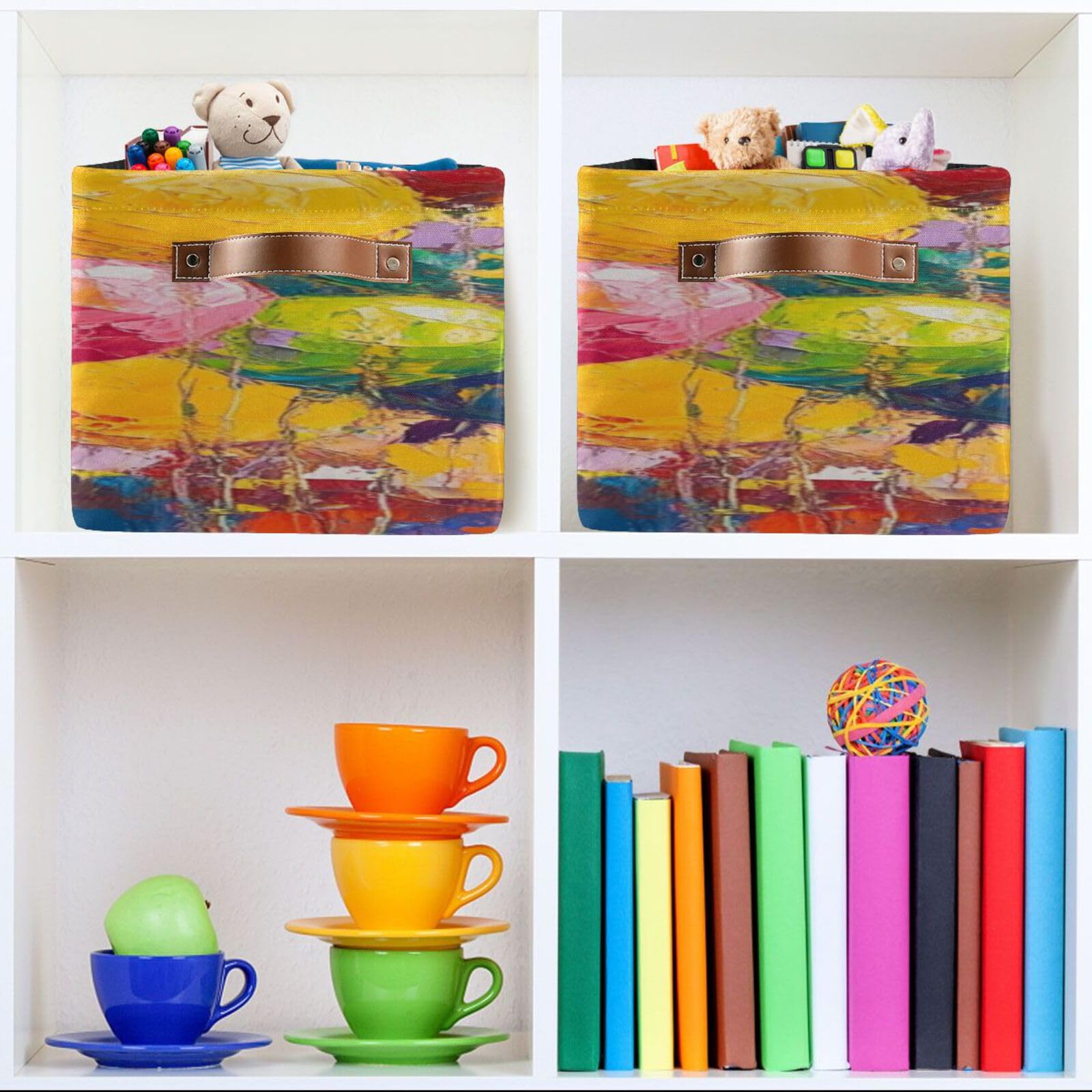 Large Foldable Storage Baskets with Handles - 2 Pack Home Organization Bins for Closet, Shelves & Toy Storage | Space Saving Organizers for Bedroom, Nursery & Laundry Room