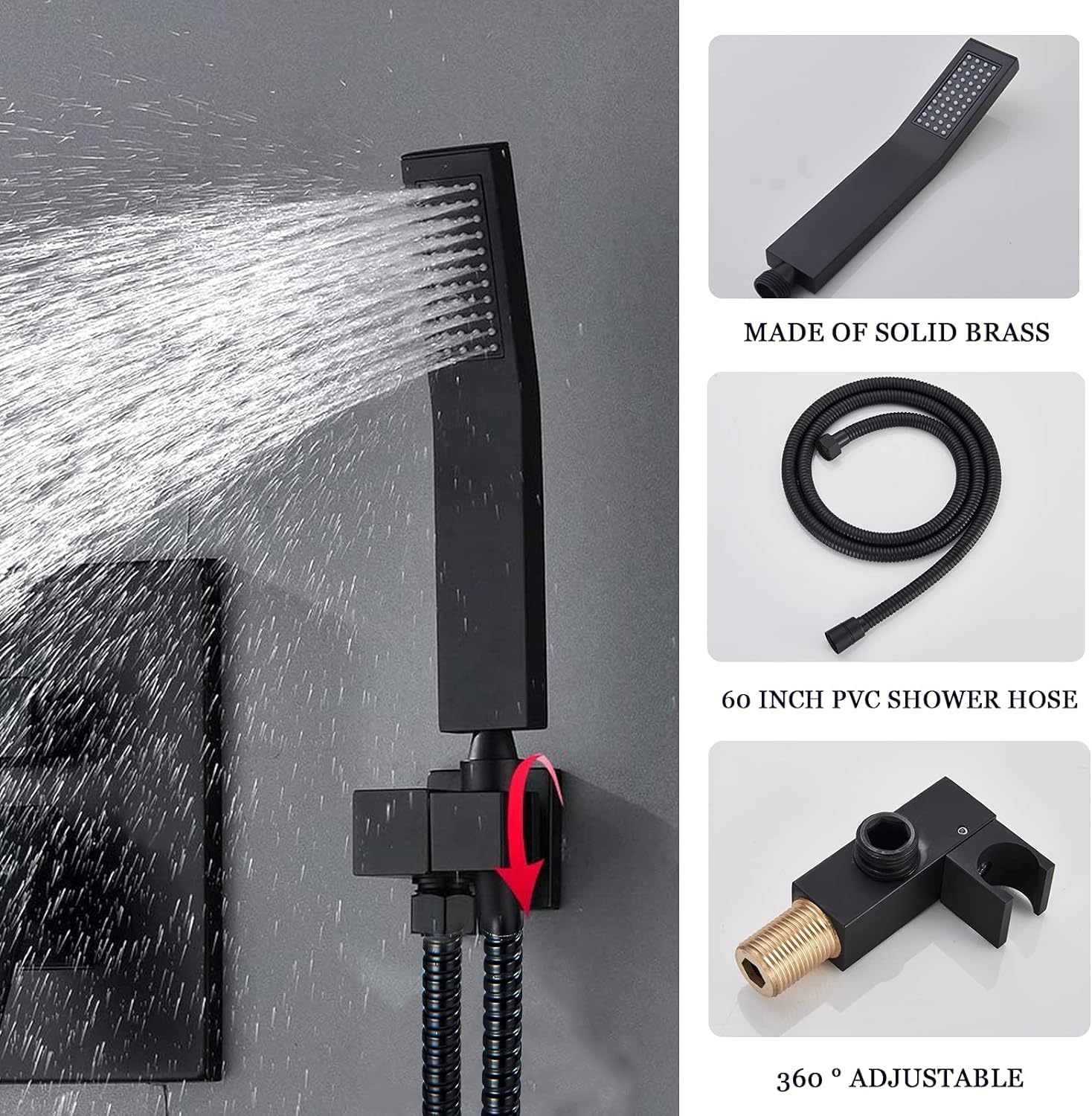 Premium Matte Black Rain Shower System - 12