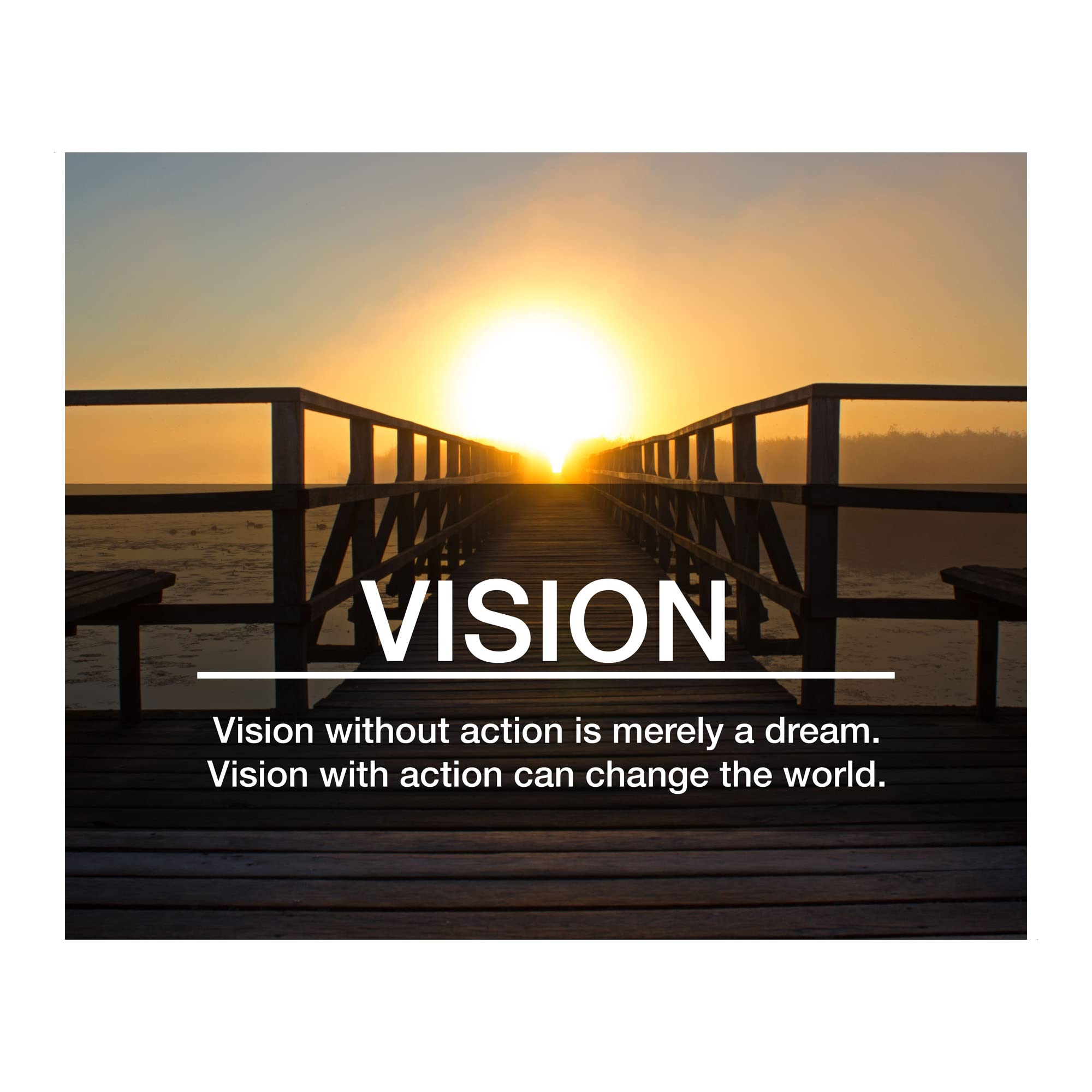 Vision With Action - Motivational Wall Art Print, Ocean Sunset Inspirational Decor for Living Room, Bedroom, Office & Workplace - Unframed 10x8 - Perfect for Home, School & Office Motivation