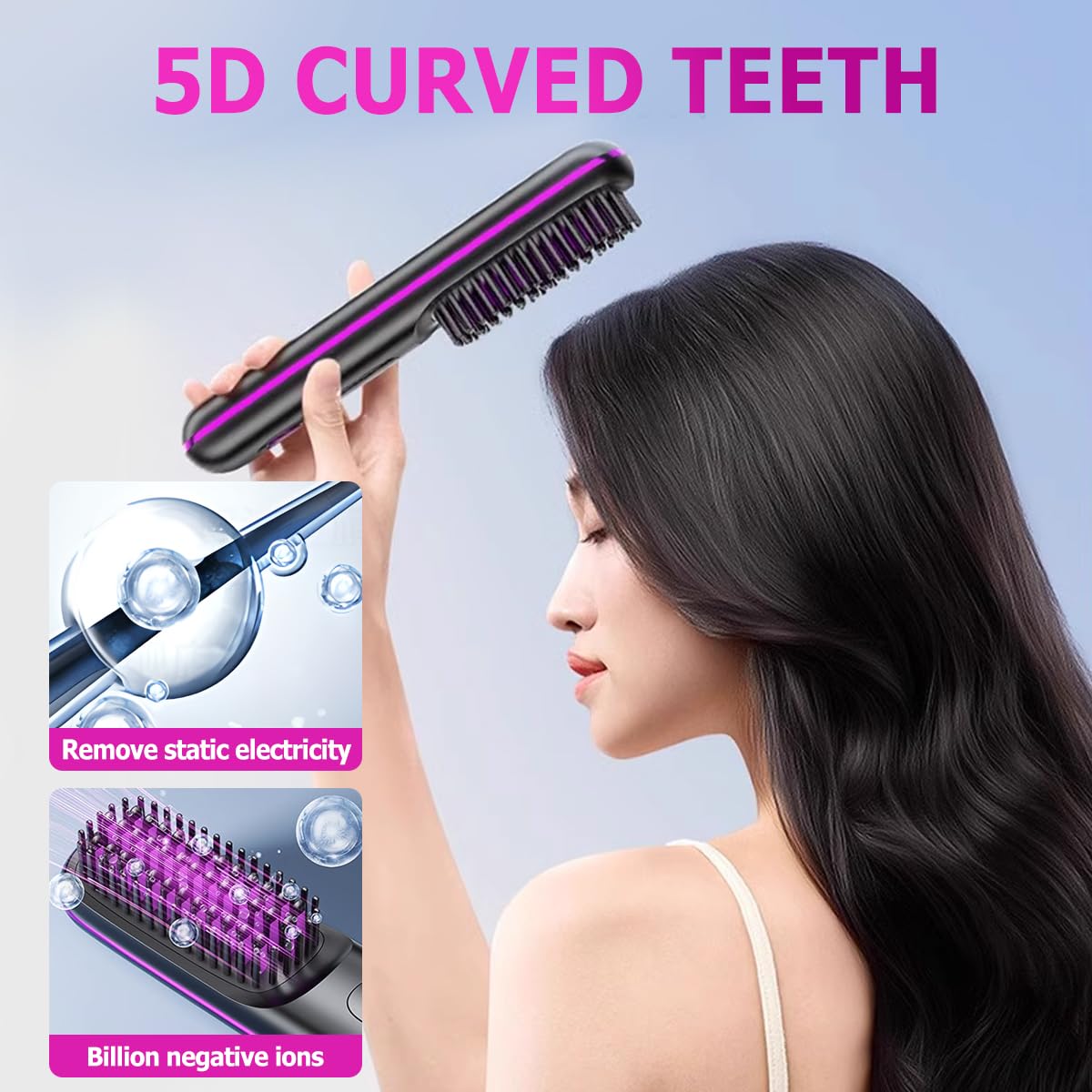 2025 Upgraded Go Brush - Cordless Mini Hair Straightener Brush with LCD Temperature Display, Fast Heating & Portable Design for Travel | Perfect for Home, Salon & On-The-Go Styling (Purple)