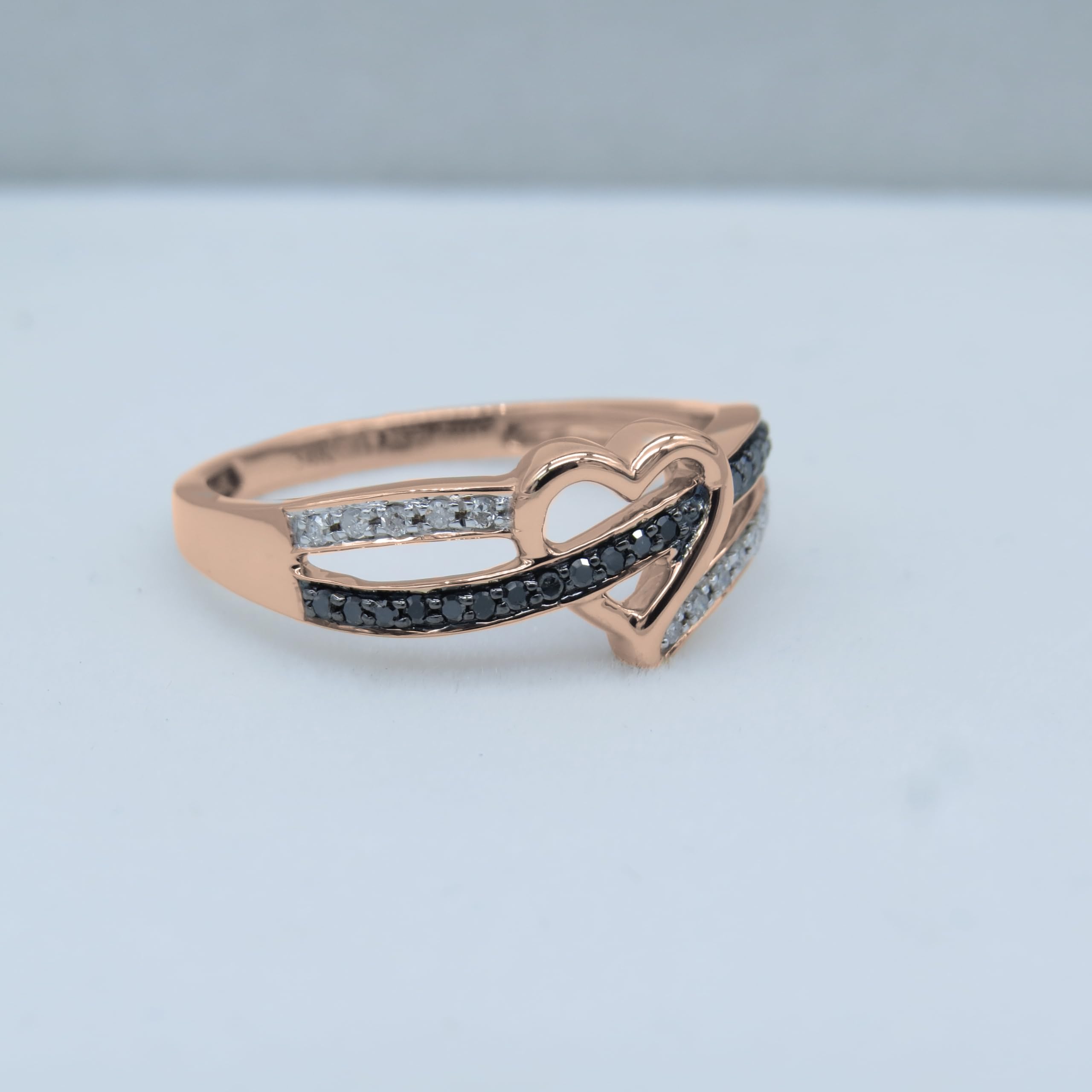 0.15 Carat Black & White Diamond Heart Promise Engagement Ring for Women - Solid Gold, Dazzlingrock Collection | Perfect for Proposals, Anniversaries & Romantic Gifts