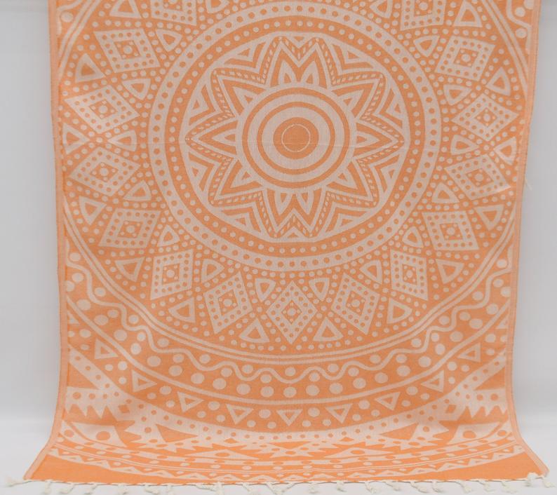 Orange Mandala 100% Cotton Bath Towel - Soft & Absorbent for Yoga, Meditation & Spa Relaxation