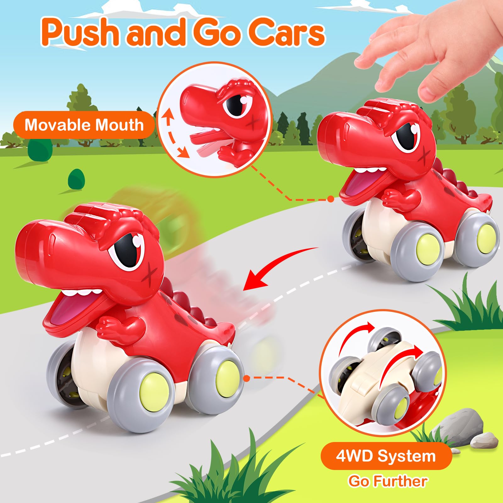 LUDILO Push and Go Dinosaur Toy Cars for Toddlers 1-3 Years - Best Birthday Gifts for 1 Year Old Boys | Fun Learning Toys for 12-18 Months Babies | Perfect for Playtime, Early Development & Sensory Stimulation