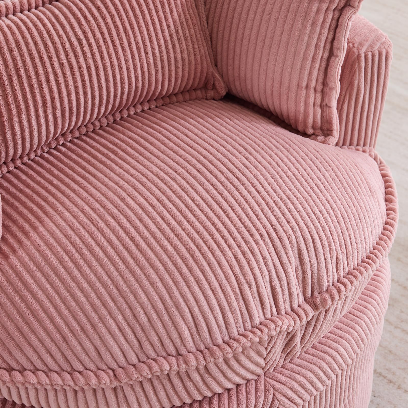 Karl Home 360-Degree Swivel Barrel Chair - Modern Corduroy Lounge Armchair with 3 Pillows, Comfortable Round Accent Sofa for Living Room, Bedroom, Hotel | Perfect for Small Spaces, Reading Nooks & Cozy Corners (Pink)